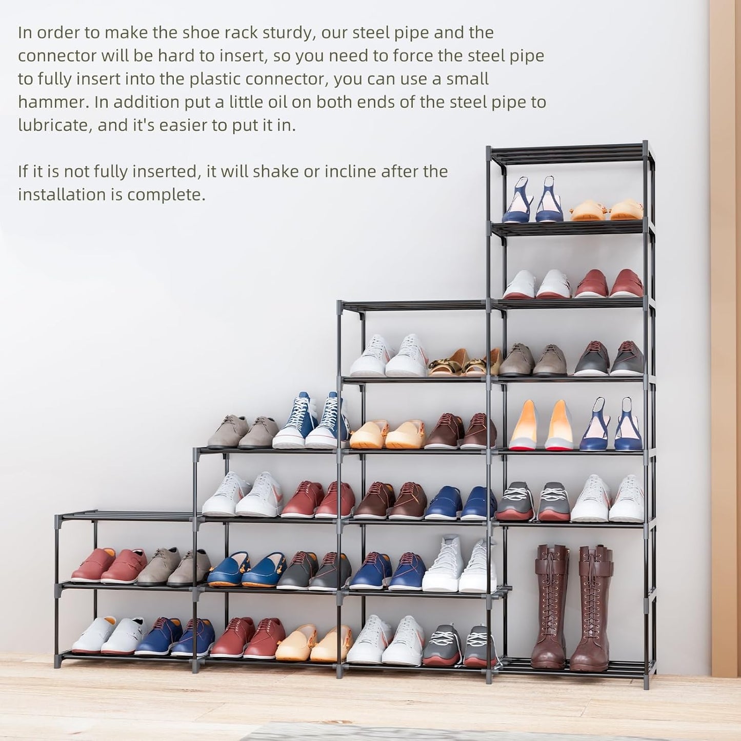 Shoe Rack Large Capacity 4 Rows 8 Tier 56-64 Pairs Shoes Boots Sneaker Stackable Storage Organizer Garage Entryway Hallway Front Doorway Shoe Tower Cubby Unit Shelf Space Saving