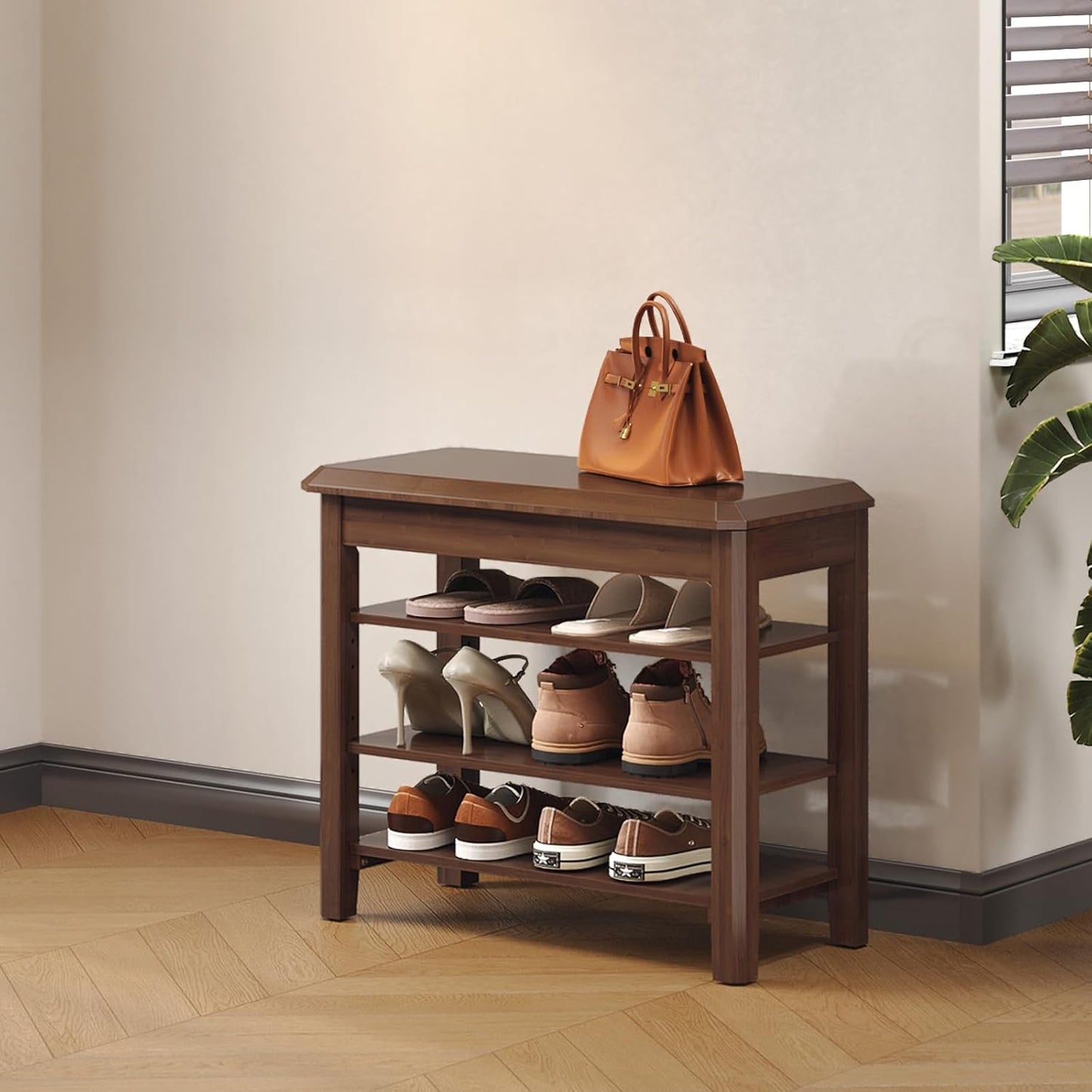 Shoe Rack for Front Door Entrance, Solid Wood Shoe Bench for Closet, Holds Up to 550lbs, Shoe Rack Bench for Entryway, Mudroom, Hallway