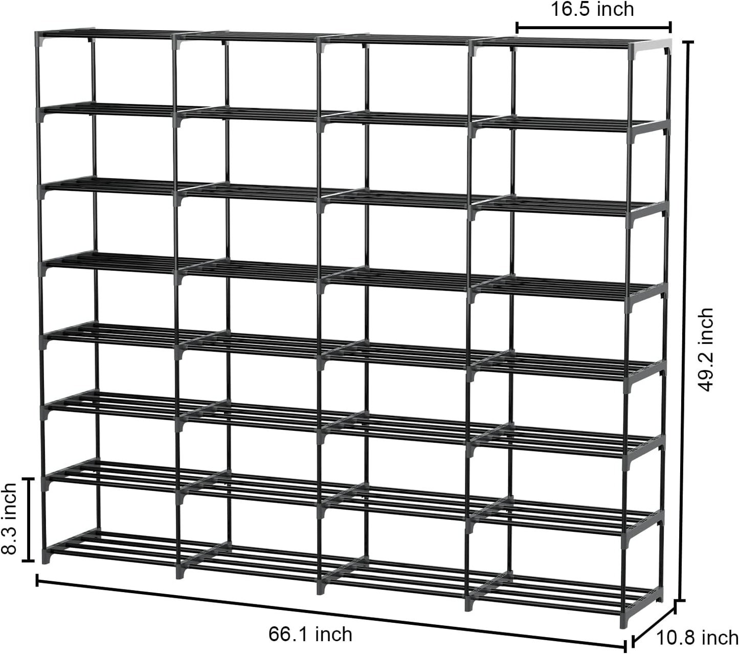 Shoe Rack Large Capacity 4 Rows 8 Tier 56-64 Pairs Shoes Boots Sneaker Stackable Storage Organizer Garage Entryway Hallway Front Doorway Shoe Tower Cubby Unit Shelf Space Saving
