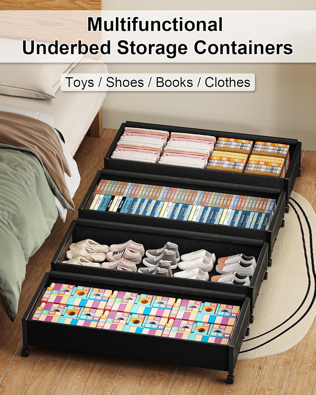 2 pack Under the Bed Storage Containers,36" Underbed Storage with Wheels,Under Bed Shoe Storage,Under Bed Rolling Storage,Large Under Bed Storage,Underbed Drawers,Underbed Storage with Lid