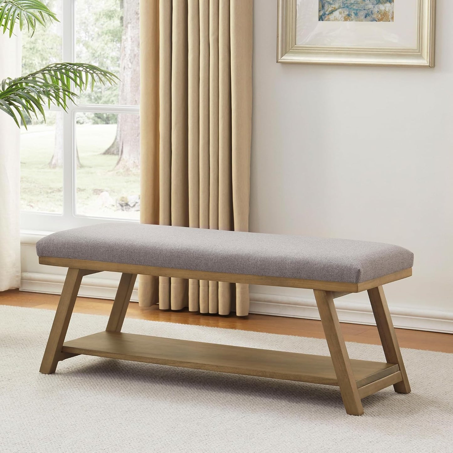 45" Entryway Bench Upholstered Storage Bench for Bedroom Shoe Rack Bench for Living Room, Hallway, Mudroom, Balcony, Sturdy Indoor Bench Seat Holds Up to 300 lbs (Beige)