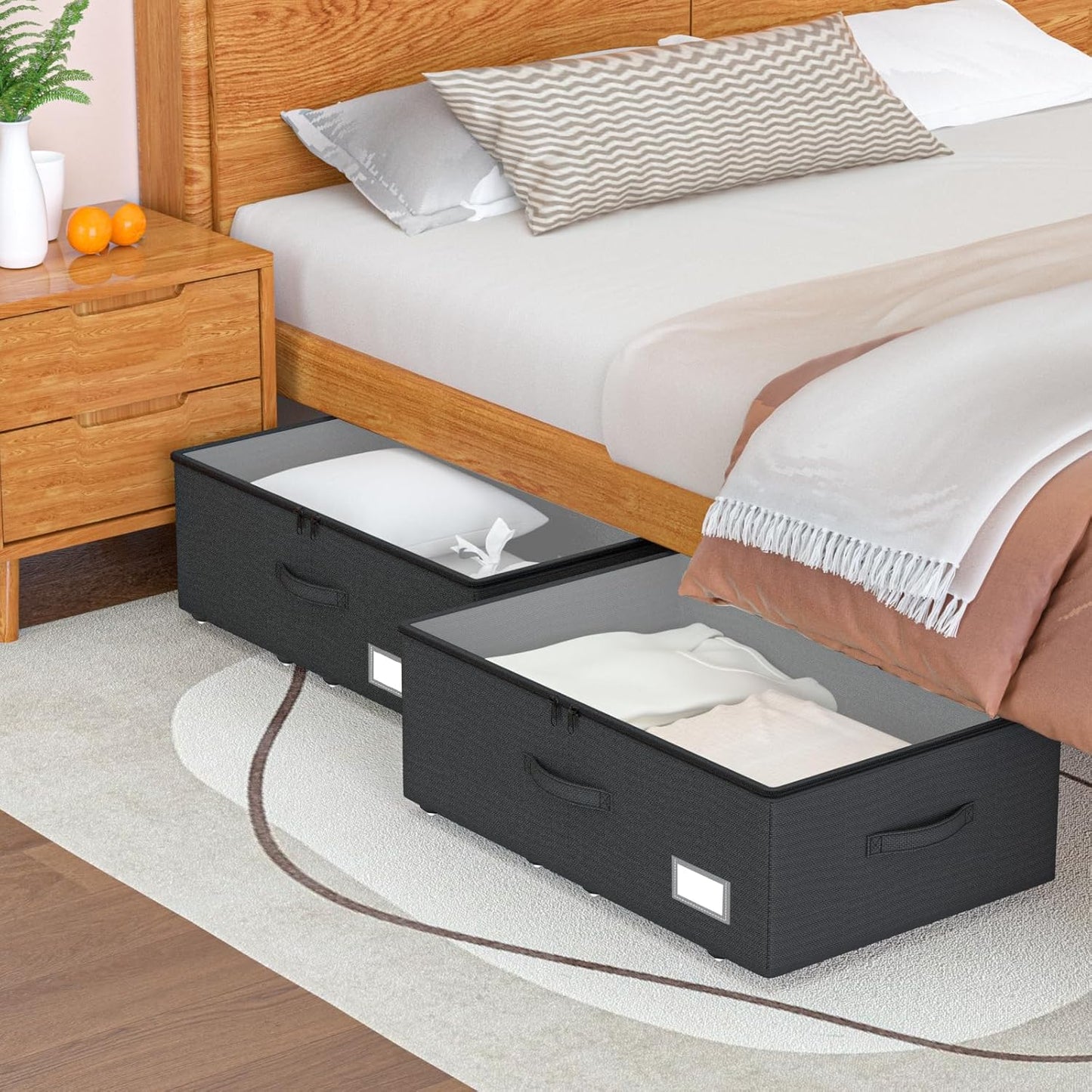 Underbed Storage Bins With Wheels, No Assemble Required 10 inches Height Large Capacity Rolling Underbed Shoe Storage Containers,Dorm Underbed Storage Drawers