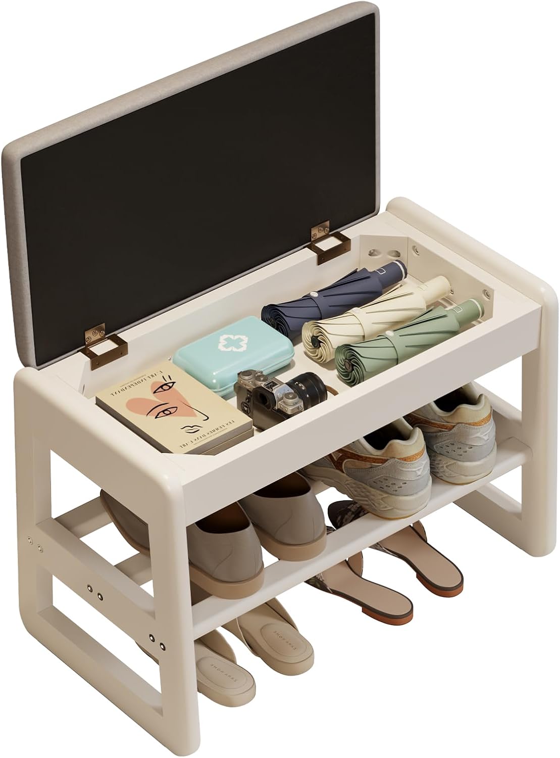 Shoe Rack Bench with Cushion, 2 Tiers Shoe Bench with Flip-Top Storage,Wood Shoe Rack for Entryway,Hallway（Walnut,39.3"）