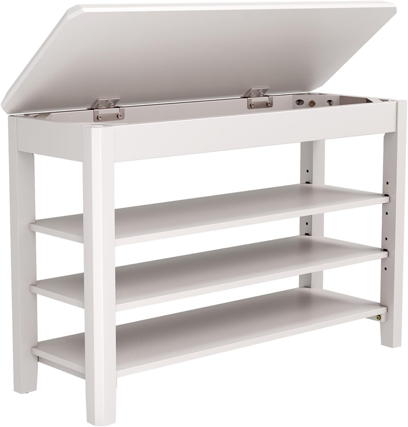 Shoe Rack Bench Seat Rubberwood 3-Tier Wooden Storage Bench 550lbs Compact Mid-Century Modern Design for Entryway, Hallway, Closet, Front Door Entrance, Foyer