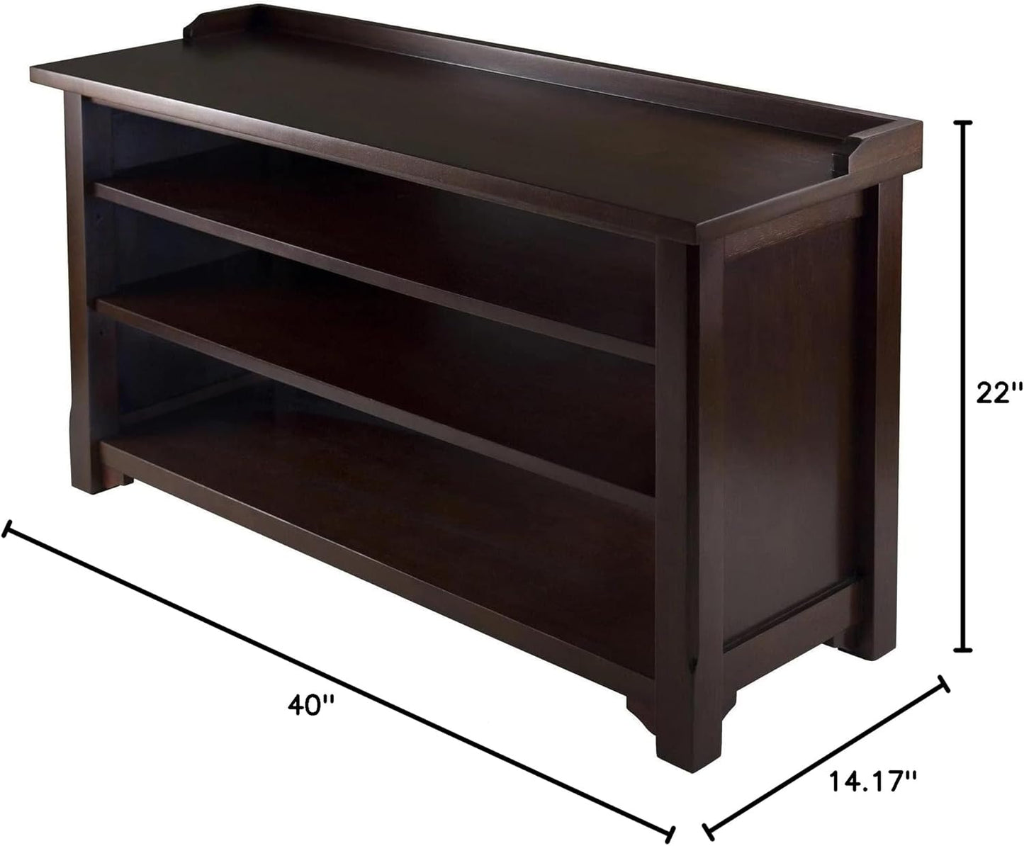 Winsome Dayton Storage Hall Bench with Shelves, Antique Walnut (94841)