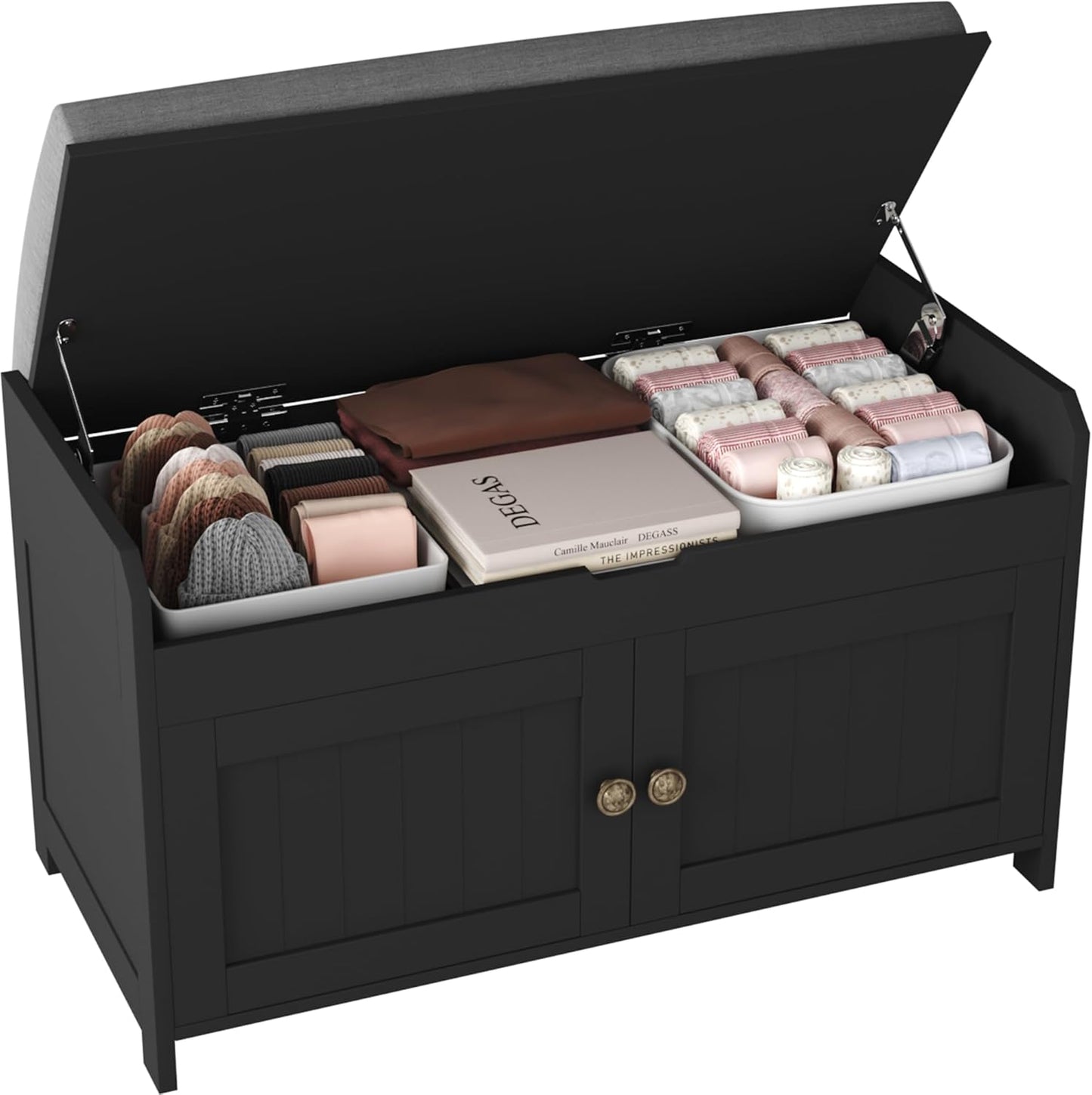 HOMEFORT 41.3" Shoe Bench with Lift Top Storage, Entryway Bench with Cushioned Seat, Wooden End of Bed Bench, Shoe Cabinet Bench with Hidden Storage Space, for Bedroom, Hallway,Espresso