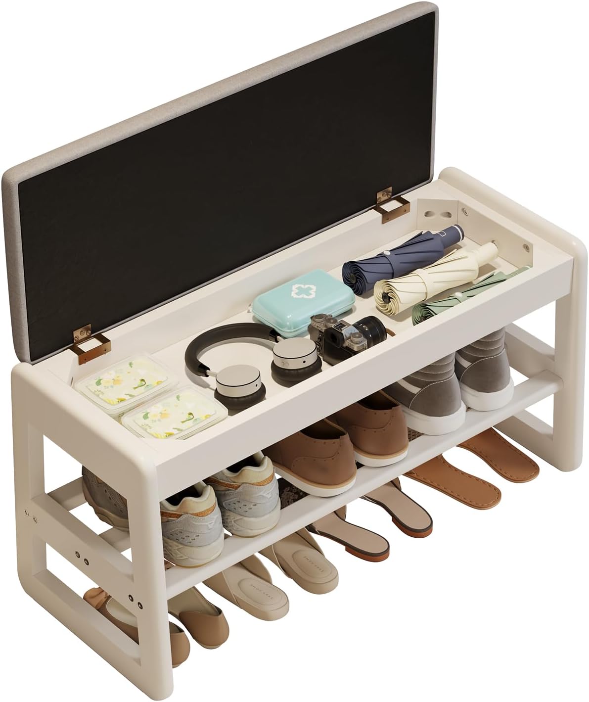 Shoe Rack Bench with Cushion, 2 Tiers Shoe Bench with Flip-Top Storage,Wood Shoe Rack for Entryway,Hallway（Walnut,39.3"）