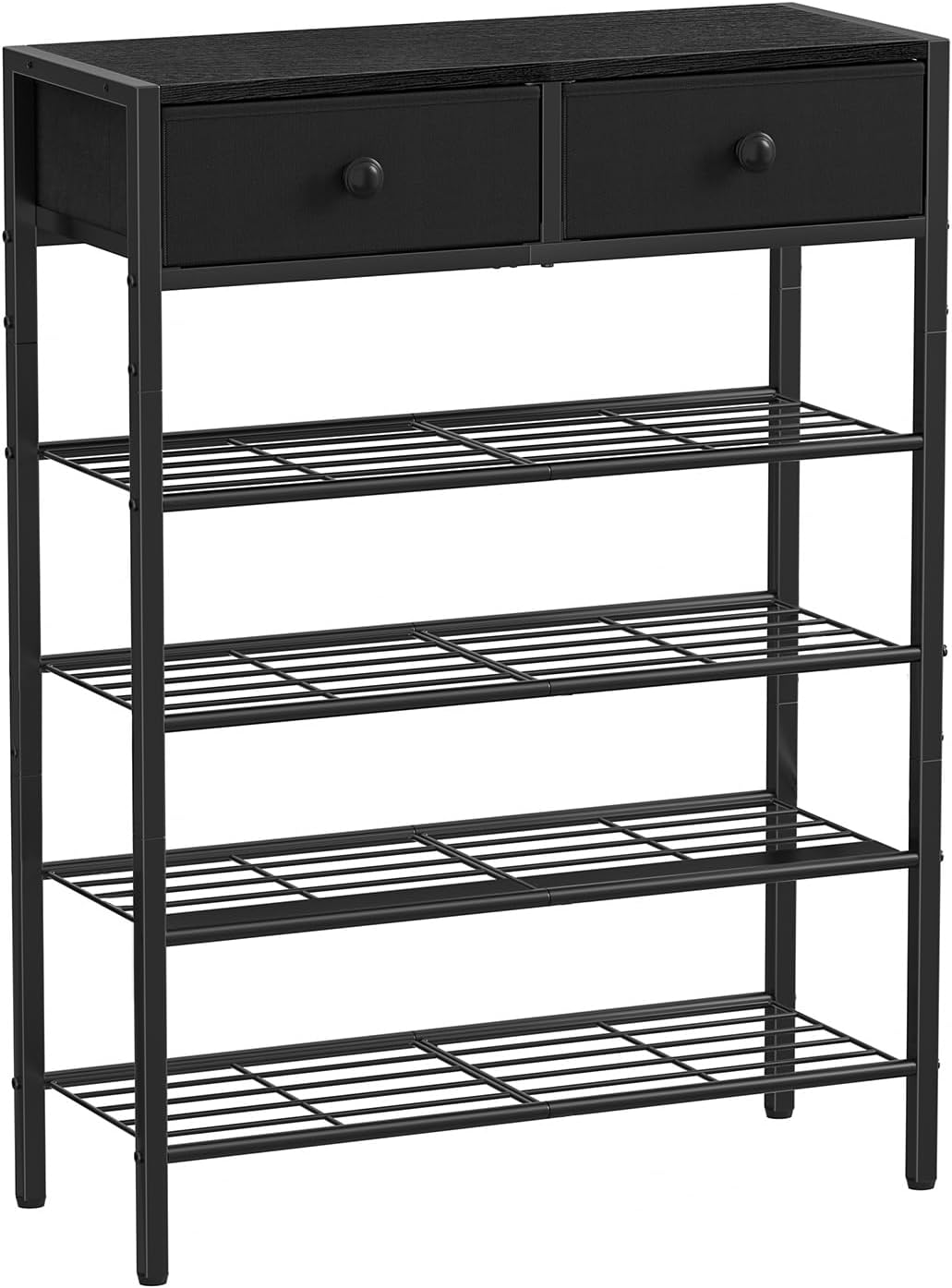 Shoe Rack for Entryway, 5 Tier Shoe Organizer with 2 Non-woven Drawers, Metal Storage Shoe Shelf for 16-20 Pairs of Shoes, with Wooden Top and Steel Frame, Shoe Stand for Closet Rustic Brown