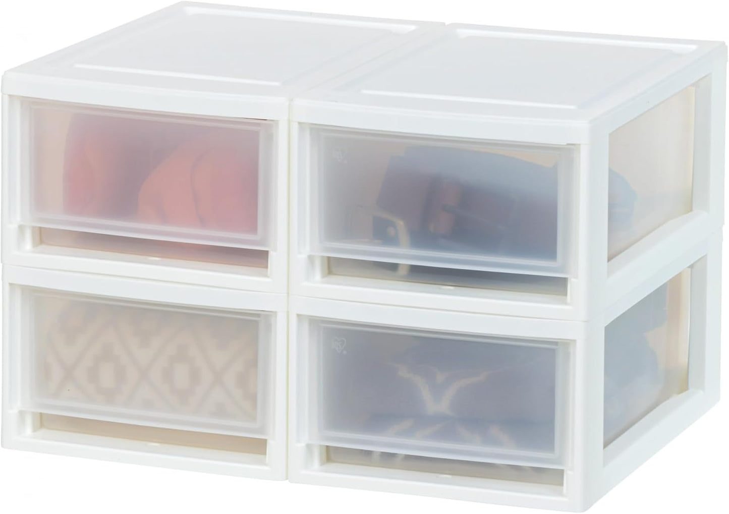 IRIS USA 22 Qt Underbed Storage Stackable Organizer Bin Container with Sliding Drawer, 2 Pack, Multi-Purpose for Clothes, Shoes, Clothing, Bedding, White