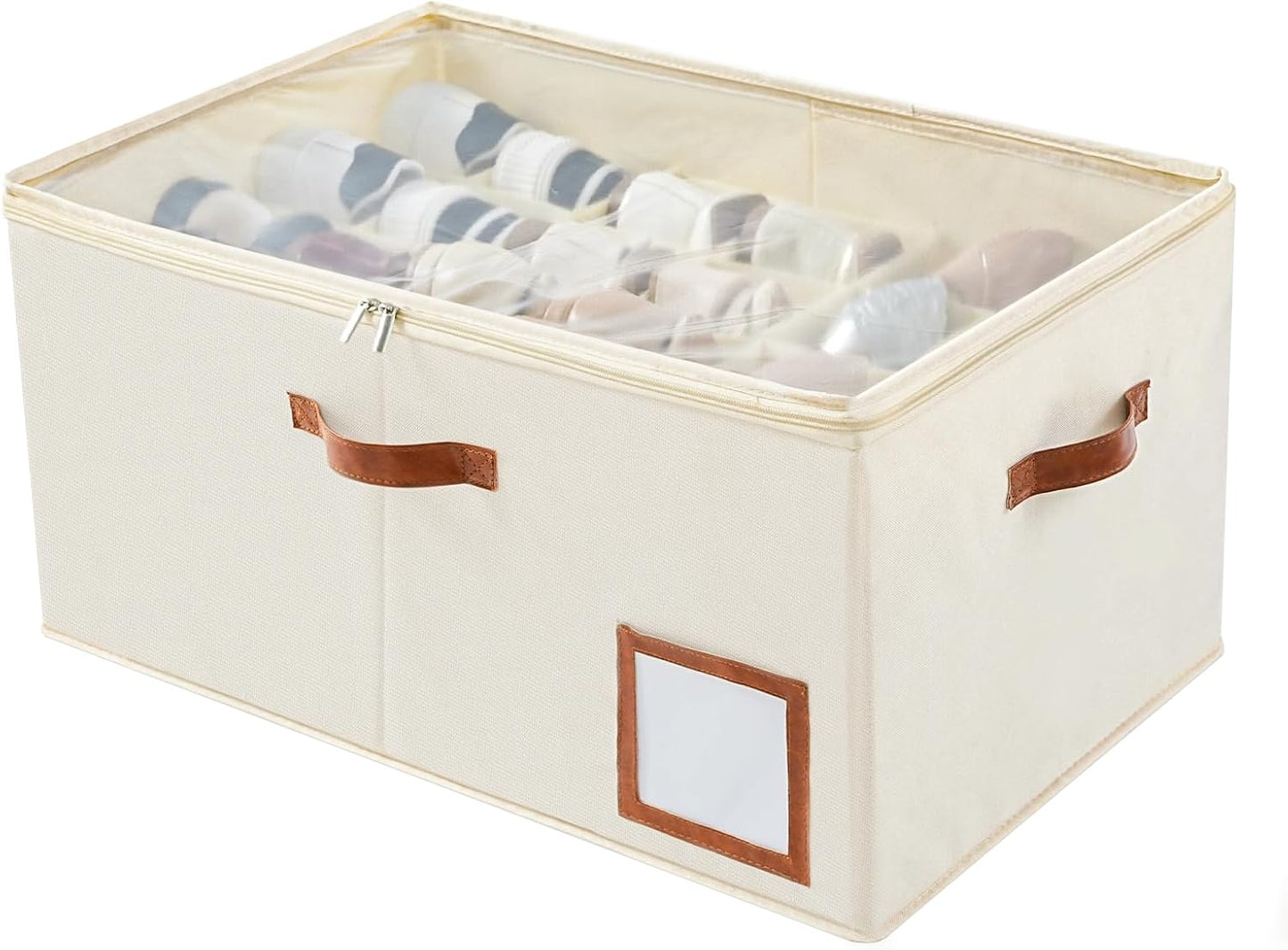 2 Pack Shoe Organizer for Closet,Fits up to 32 Pairs,Adjustable Dividers for Shoe Storage,Fabric Shoe Storage Bins with Clear Cover,Grey