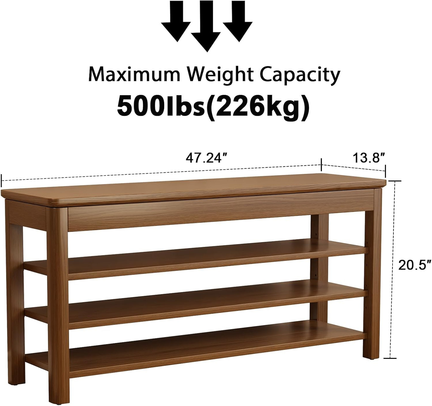 3 Tier Shoe Bench with Storage, Wood Shoe Rack for Front Door Entrance, Entryway Shoe Storage Bench.