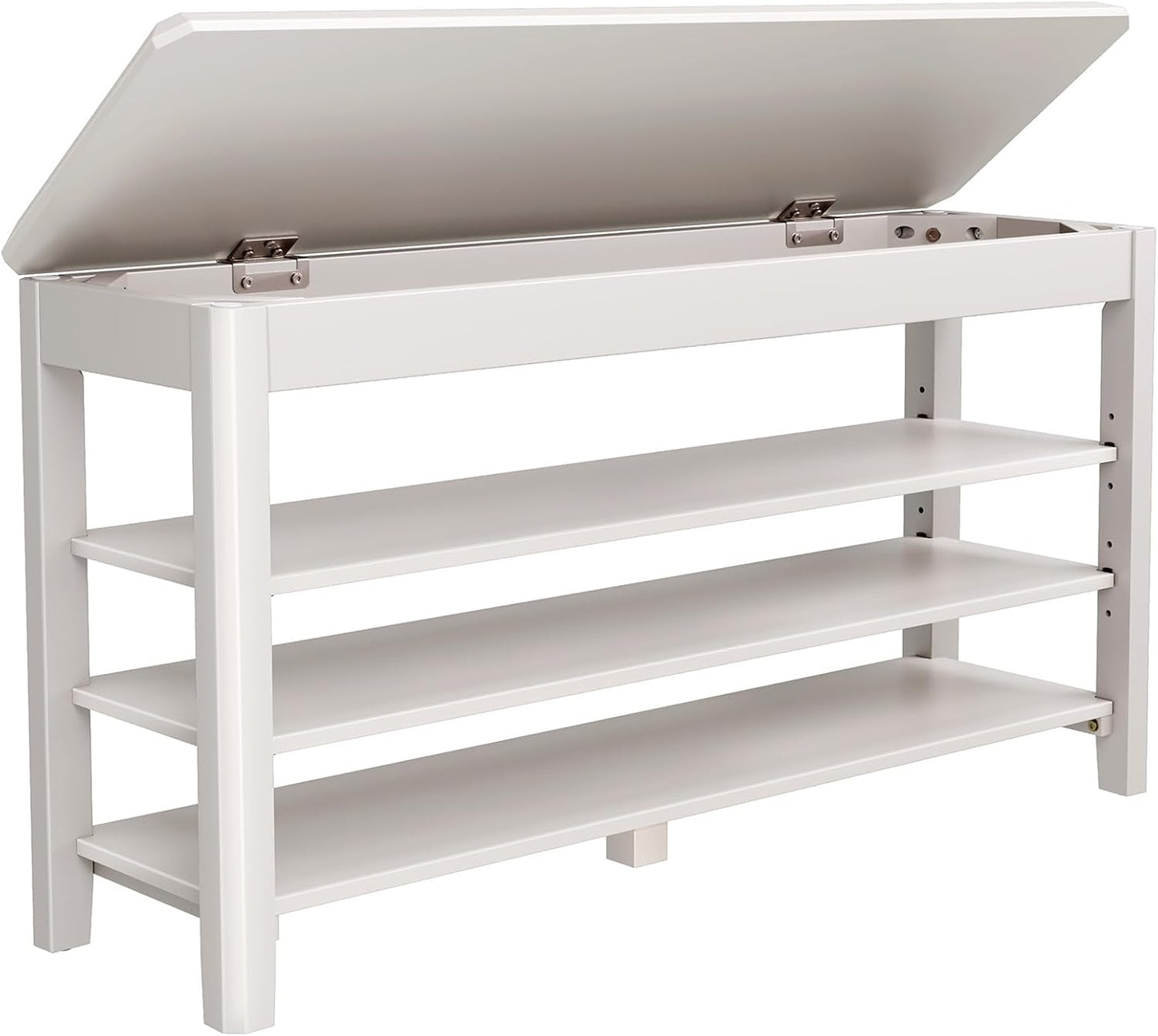 Shoe Rack Bench Seat Rubberwood 3-Tier Wooden Storage Bench 550lbs Compact Mid-Century Modern Design for Entryway, Hallway, Closet, Front Door Entrance, Foyer
