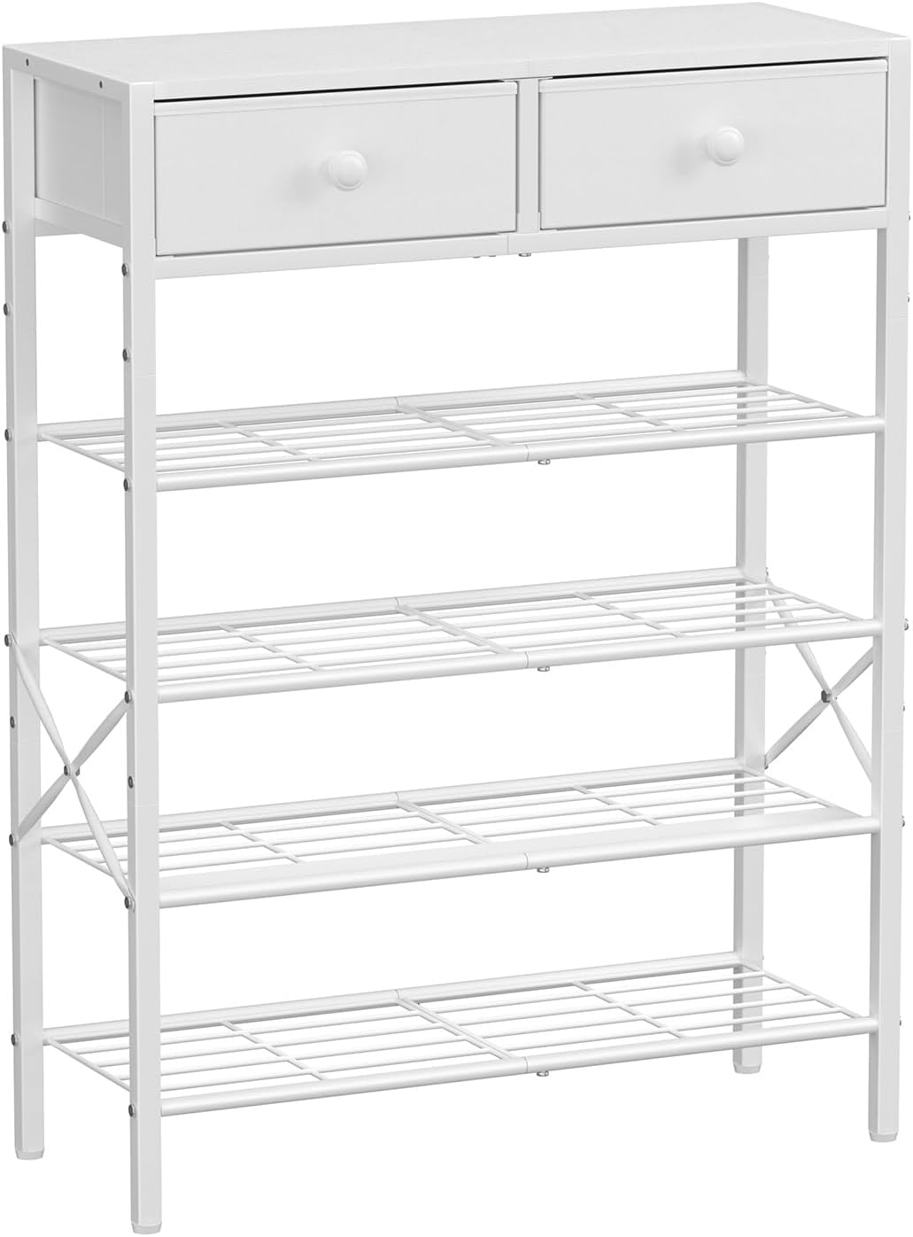 Shoe Rack for Entryway, 5 Tier Shoe Organizer with 2 Non-woven Drawers, Metal Storage Shoe Shelf for 16-20 Pairs of Shoes, with Wooden Top and Steel Frame, Shoe Stand for Closet Rustic Brown