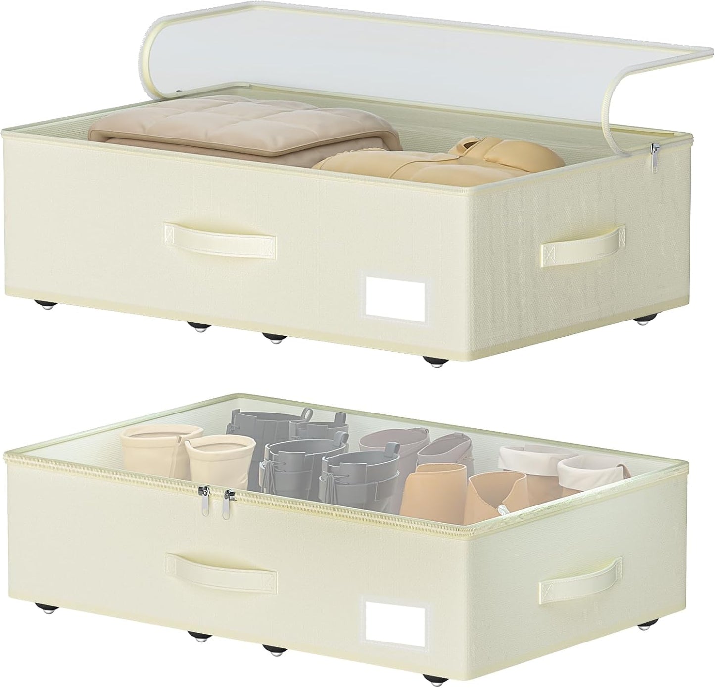 Underbed Storage Bins With Wheels, No Assemble Required 10 inches Height Large Capacity Rolling Underbed Shoe Storage Containers，Dorm Underbed Storage Drawers