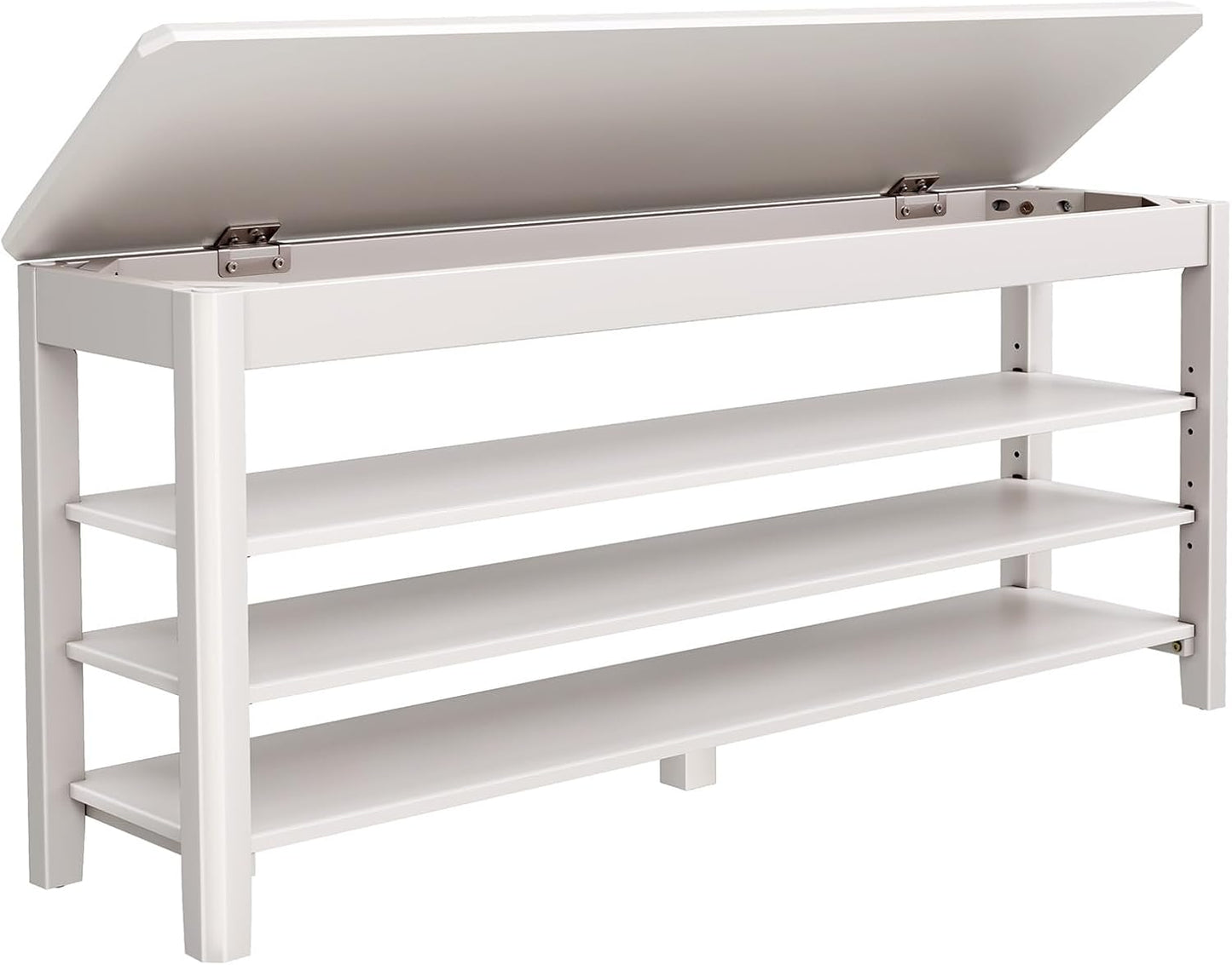 Shoe Rack Bench Seat Rubberwood 3-Tier Wooden Storage Bench 550lbs Compact Mid-Century Modern Design for Entryway, Hallway, Closet, Front Door Entrance, Foyer