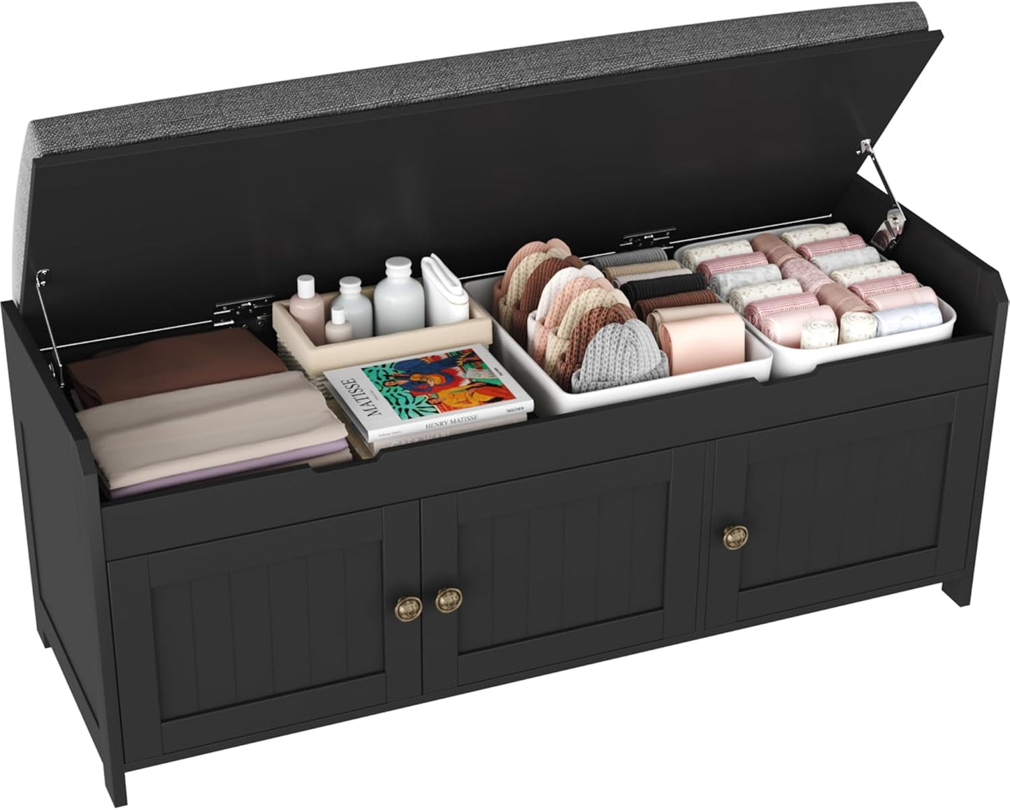 HOMEFORT 41.3" Shoe Bench with Lift Top Storage, Entryway Bench with Cushioned Seat, Wooden End of Bed Bench, Shoe Cabinet Bench with Hidden Storage Space, for Bedroom, Hallway,Espresso