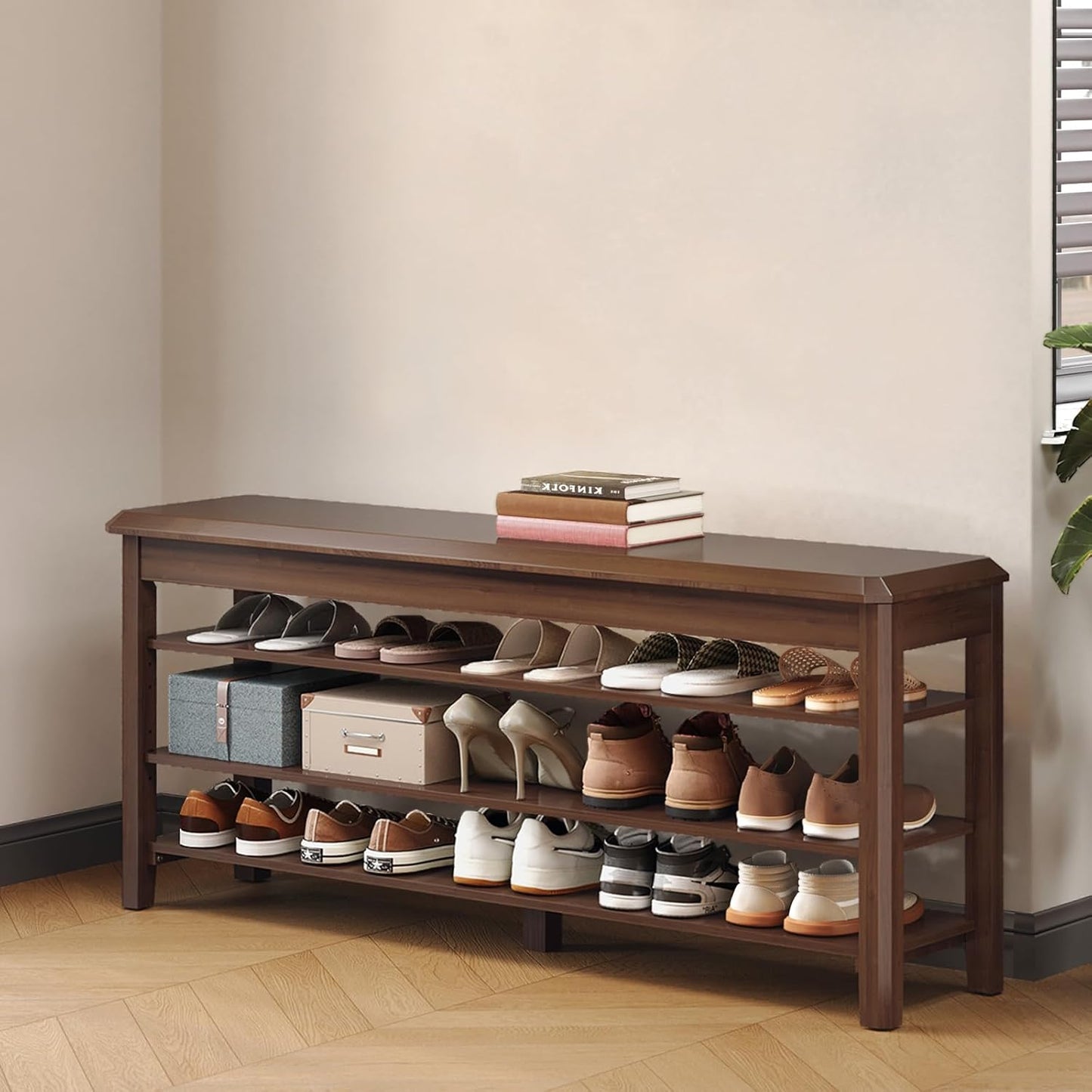 Shoe Rack for Front Door Entrance, Solid Wood Shoe Bench for Closet, Holds Up to 550lbs, Shoe Rack Bench for Entryway, Mudroom, Hallway
