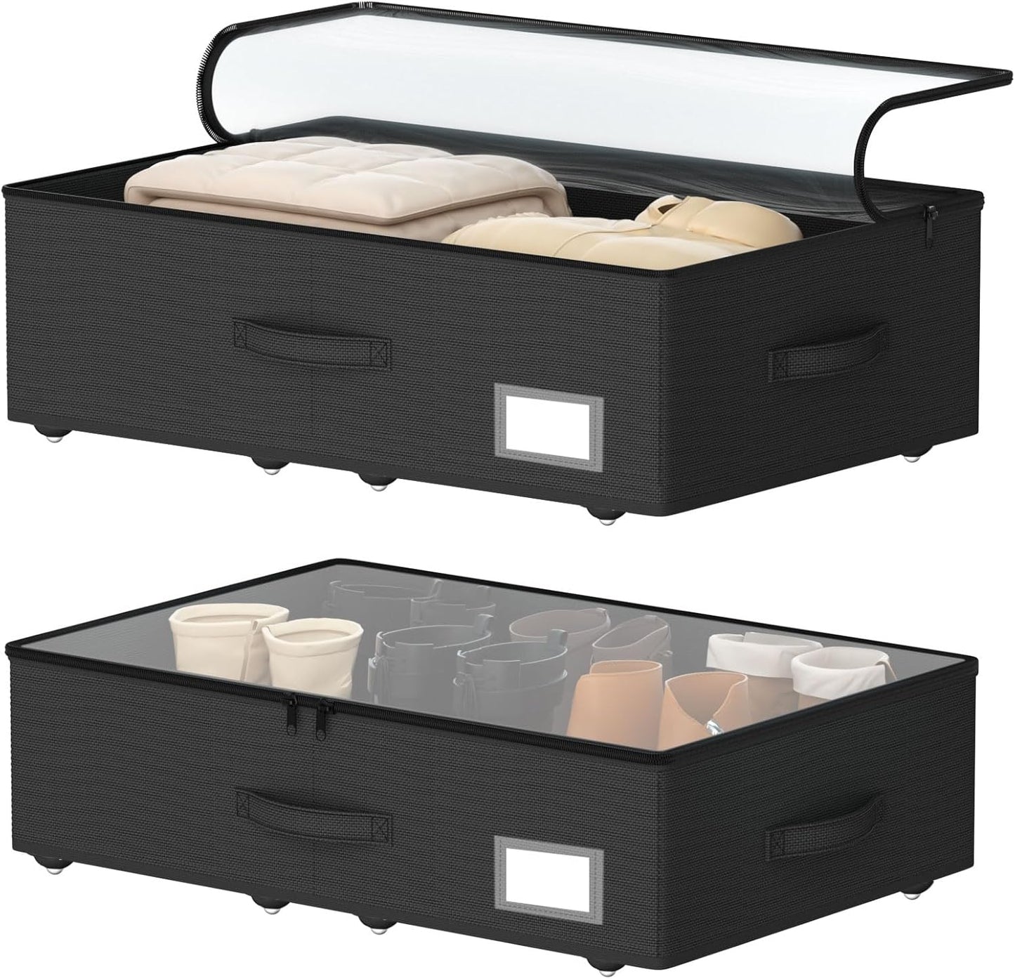 Underbed Storage Bins With Wheels, No Assemble Required 10 inches Height Large Capacity Rolling Underbed Shoe Storage Containers，Dorm Underbed Storage Drawers