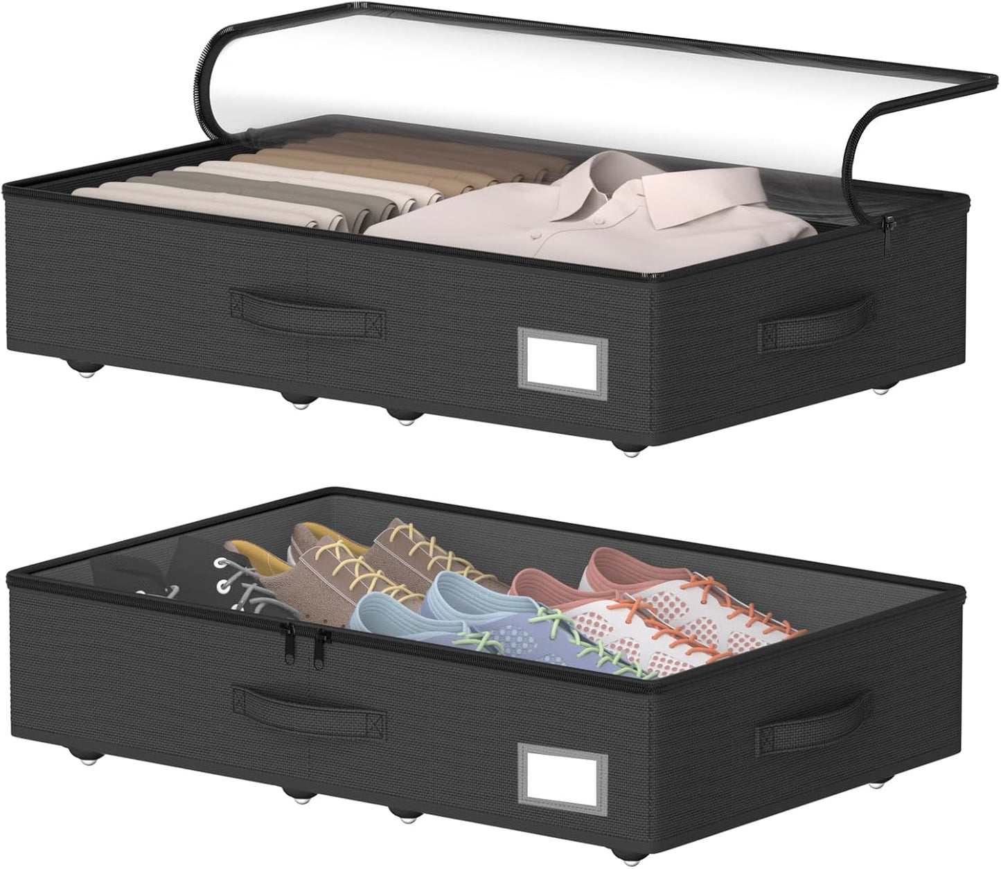 Underbed Storage Bins With Wheels, No Assemble Required 10 inches Height Large Capacity Rolling Underbed Shoe Storage Containers，Dorm Underbed Storage Drawers