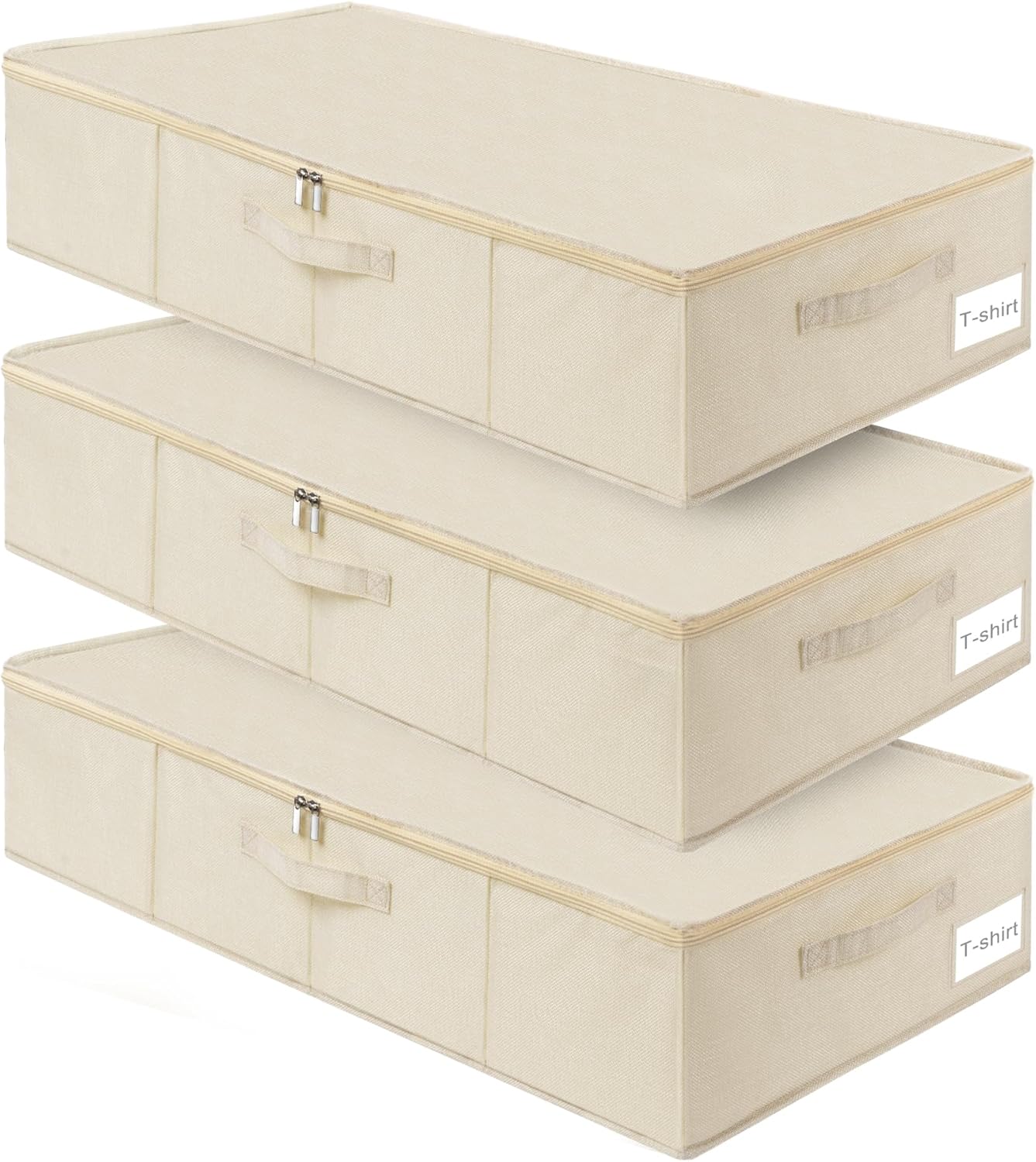 punemi Under Bed Storage, 3 Pack Underbed Storage Container Bags With Lid, Foldable Sturdy Clothes Storage Drawer Organizer W/ 3 Handles, Ultra Thick Fabric Blanket Shoe Storage Box, Grey
