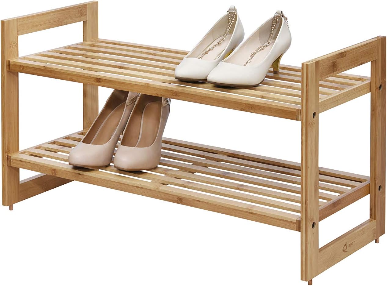 TRINITY Basics 2-Tier Stackable Bamboo Shoe Rack - (2 Pack) (TBFLNA-24112)