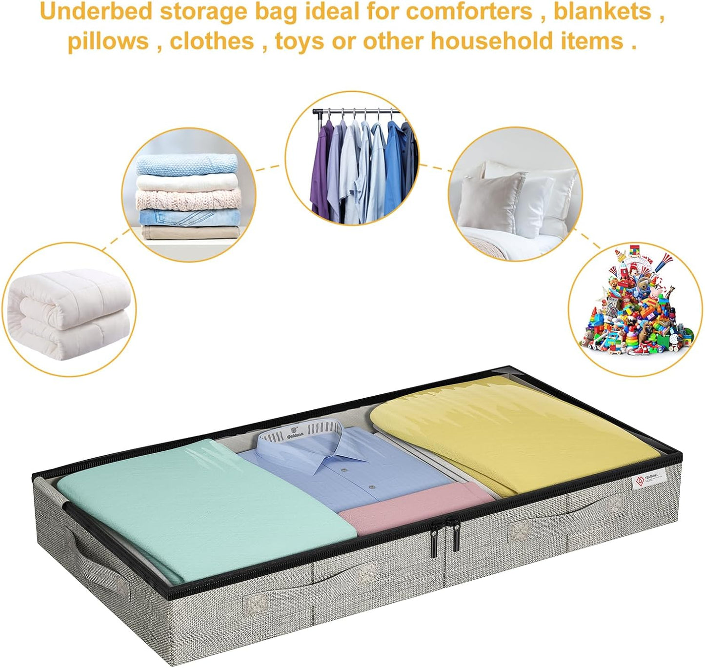 4.5 Inches Under Bed Storage Containers,4 Pack Low Profile Underbed Storage Boxes with Sturdy Structure and Lids, Reinforced Handles and Sturdy Sidewalls/Bottom for Clothes, Blanket, Pillows and Shoes
