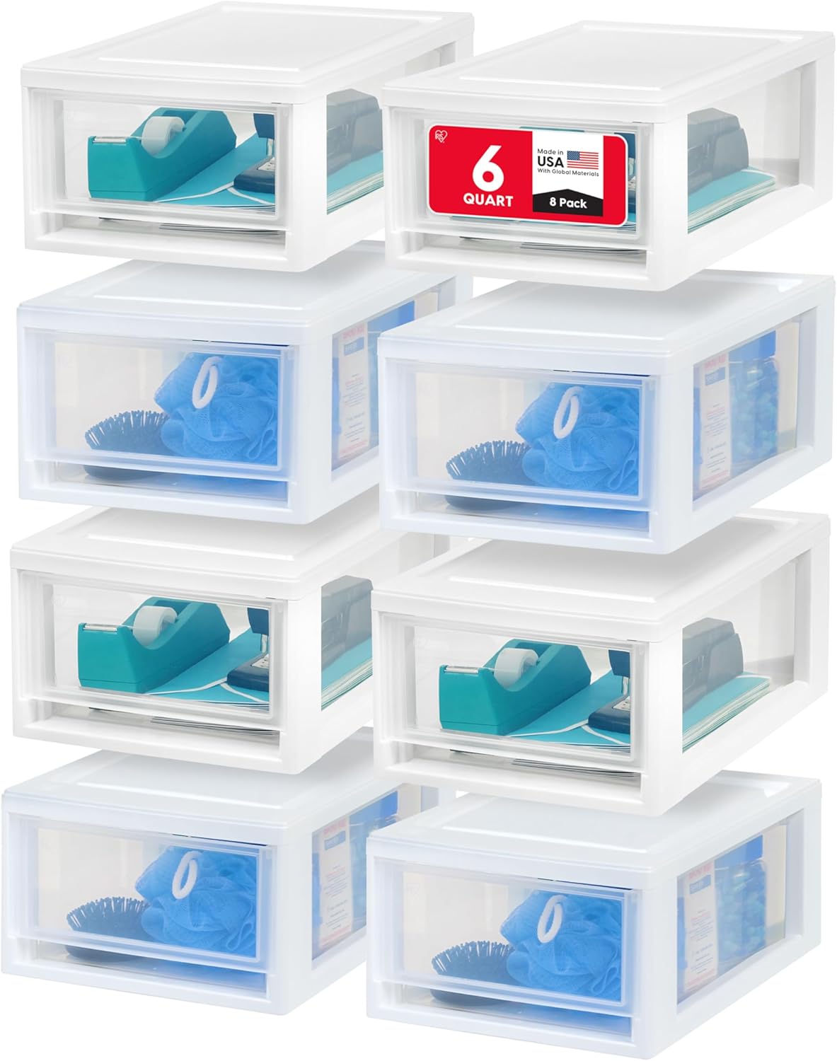 IRIS USA 22 Qt Underbed Storage Stackable Organizer Bin Container with Sliding Drawer, 2 Pack, Multi-Purpose for Clothes, Shoes, Clothing, Bedding, White