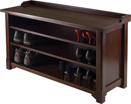 Winsome Dayton Storage Hall Bench with Shelves, Antique Walnut (94841)