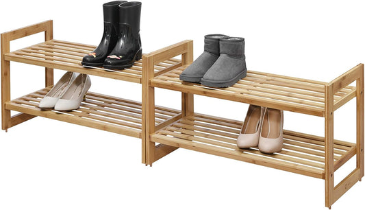 TRINITY Basics 2-Tier Stackable Bamboo Shoe Rack - (2 Pack) (TBFLNA-24112)
