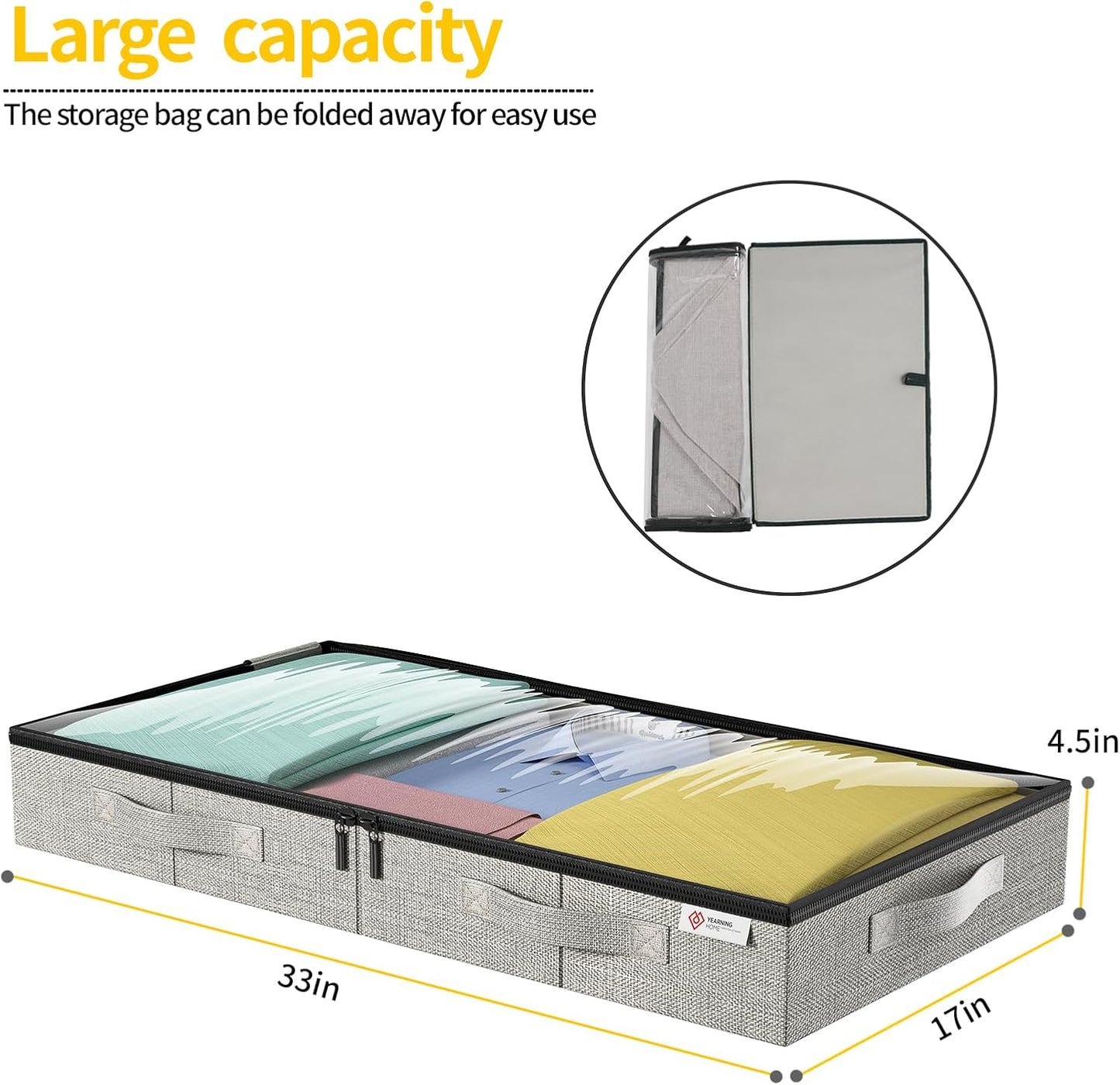 4.5 Inches Under Bed Storage Containers,4 Pack Low Profile Underbed Storage Boxes with Sturdy Structure and Lids, Reinforced Handles and Sturdy Sidewalls/Bottom for Clothes, Blanket, Pillows and Shoes