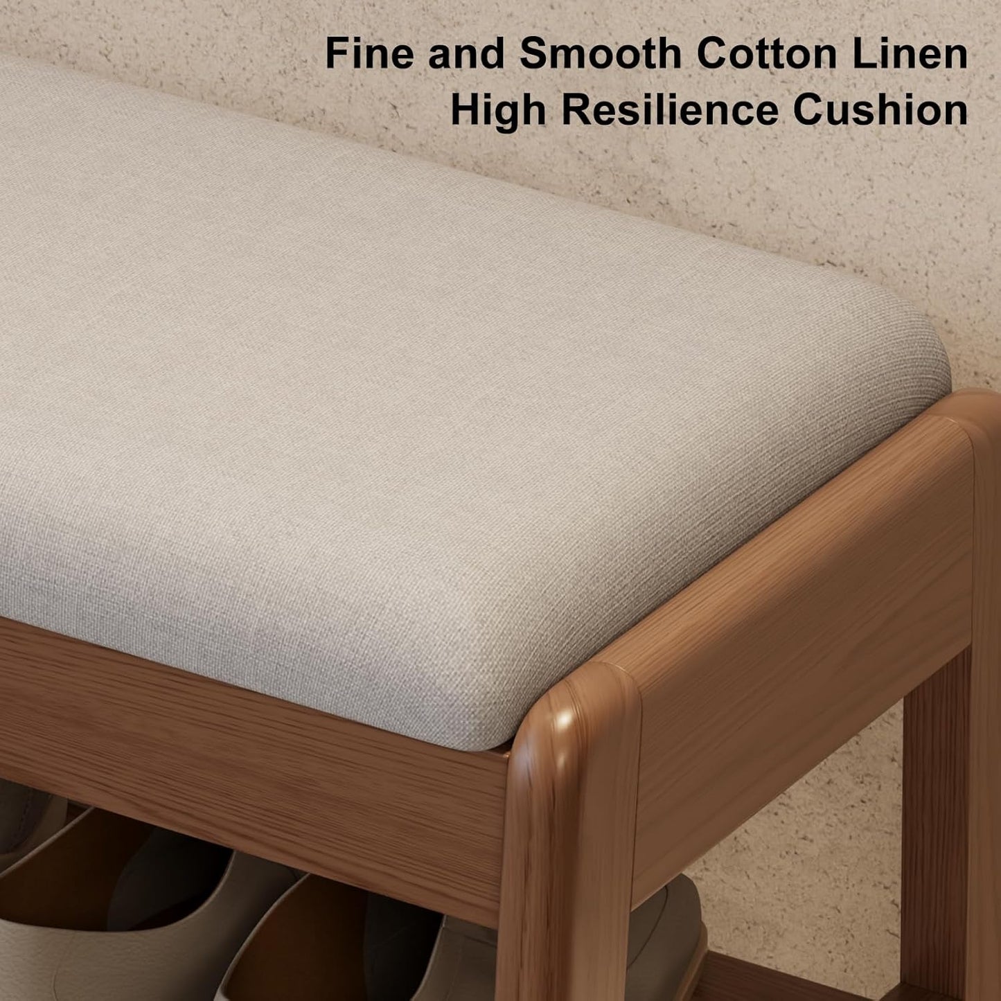 Shoe Rack Bench with Cushion, 2 Tiers Shoe Bench with Flip-Top Storage,Wood Shoe Rack for Entryway,Hallway（Walnut,39.3"）
