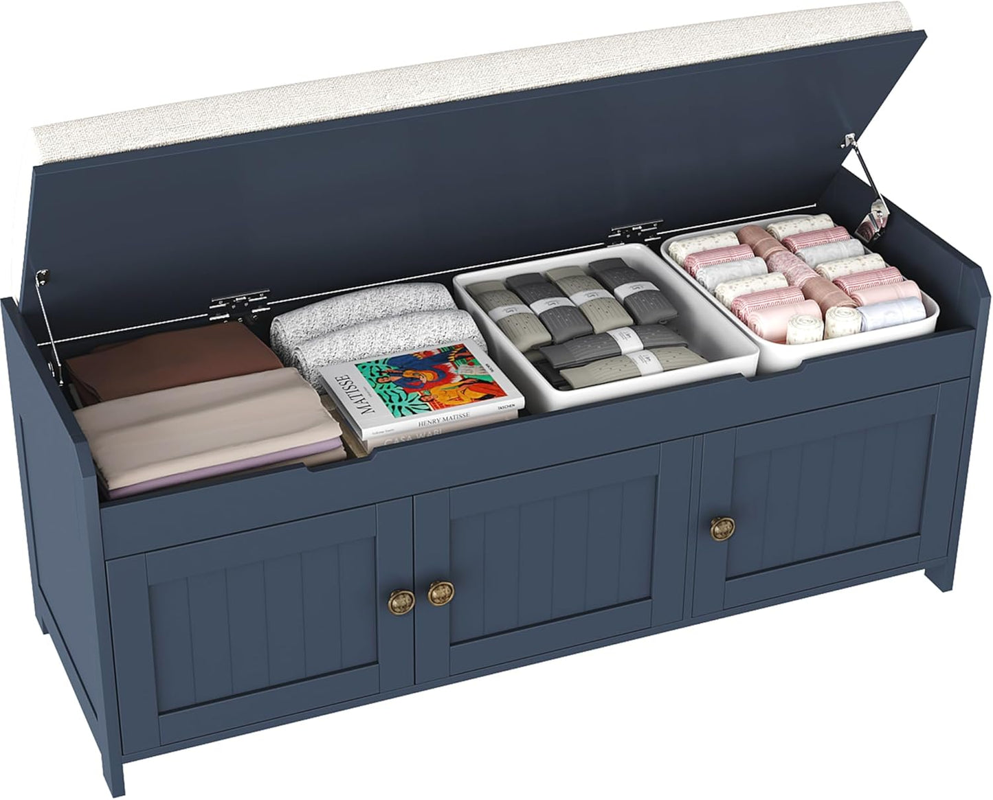 HOMEFORT 41.3" Shoe Bench with Lift Top Storage, Entryway Bench with Cushioned Seat, Wooden End of Bed Bench, Shoe Cabinet Bench with Hidden Storage Space, for Bedroom, Hallway,Espresso