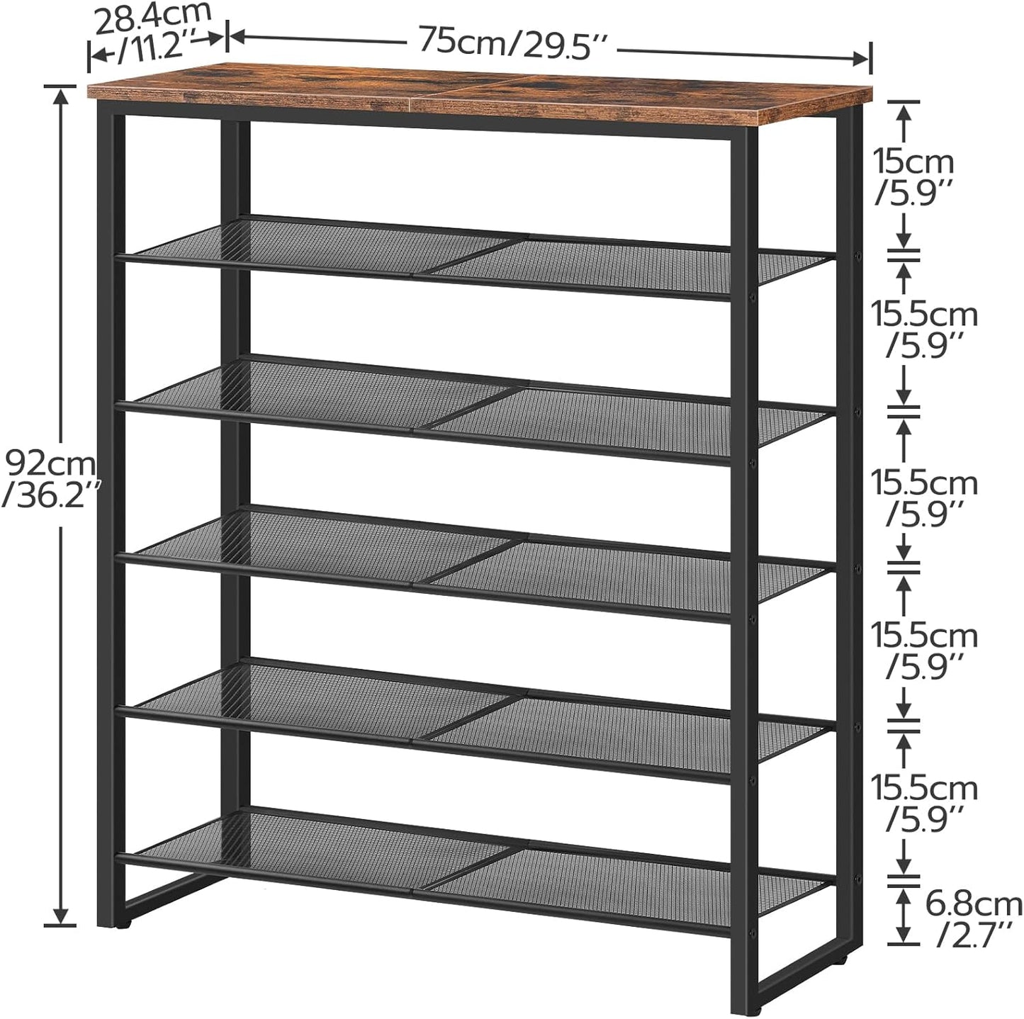 HOOBRO Shoe Rack, 6-Tier Shoe Organizer, for 18-24 Pairs of Shoes, Large Capacity Shoe Storage Shelf, Durable and Stable, for Entryway, Closet, Hallway, Dorm Room, Industrial, Rustic Brown BF67XJ01G1