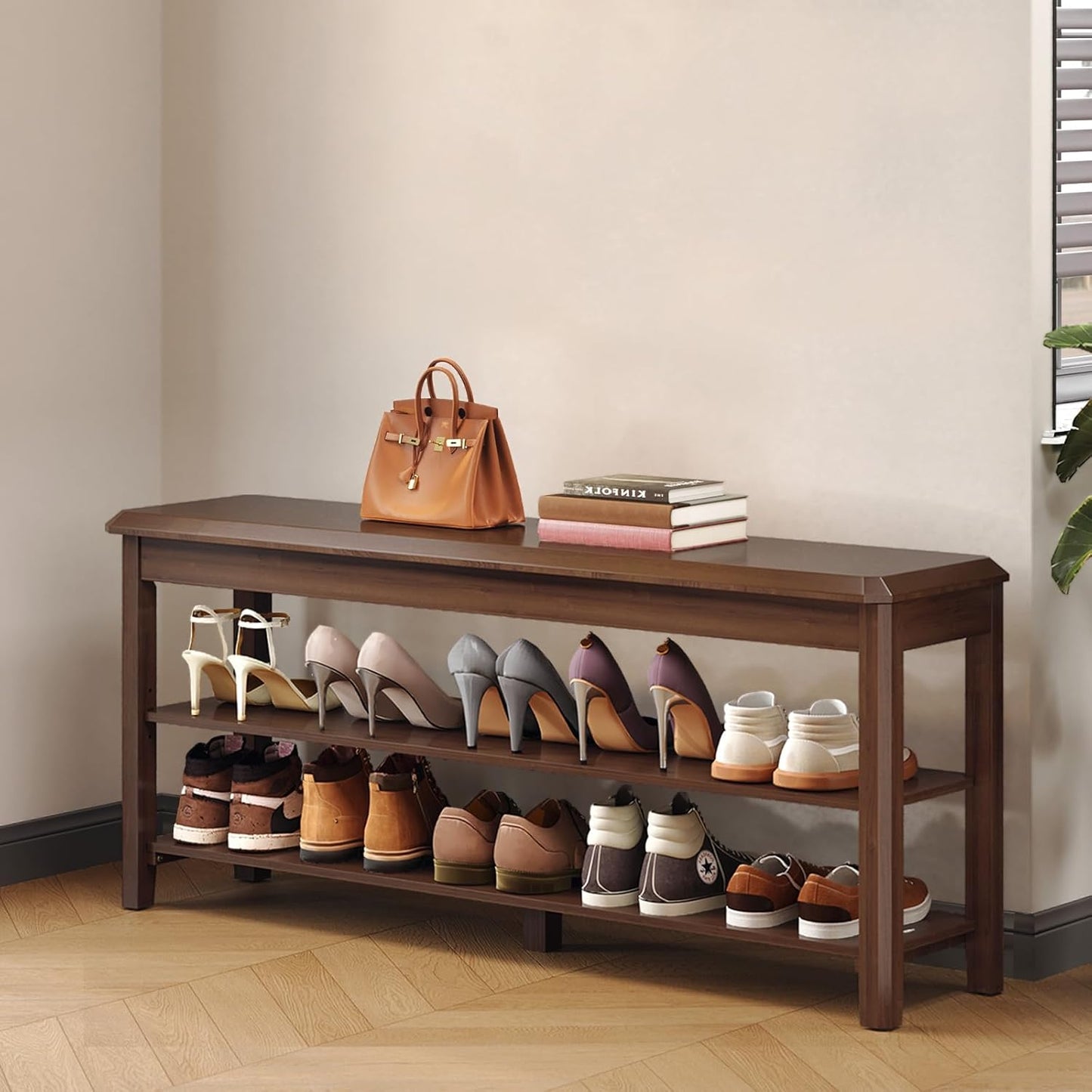 Shoe Rack for Front Door Entrance, Solid Wood Shoe Bench for Closet, Holds Up to 550lbs, Shoe Rack Bench for Entryway, Mudroom, Hallway