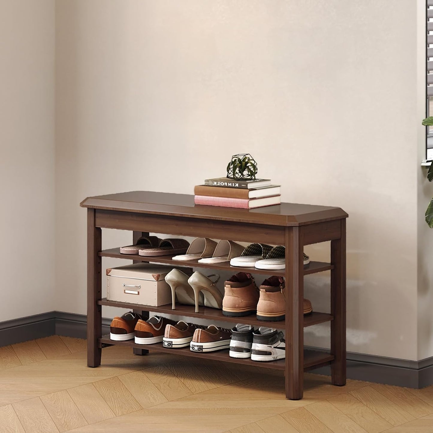 Shoe Rack for Front Door Entrance, Solid Wood Shoe Bench for Closet, Holds Up to 550lbs, Shoe Rack Bench for Entryway, Mudroom, Hallway