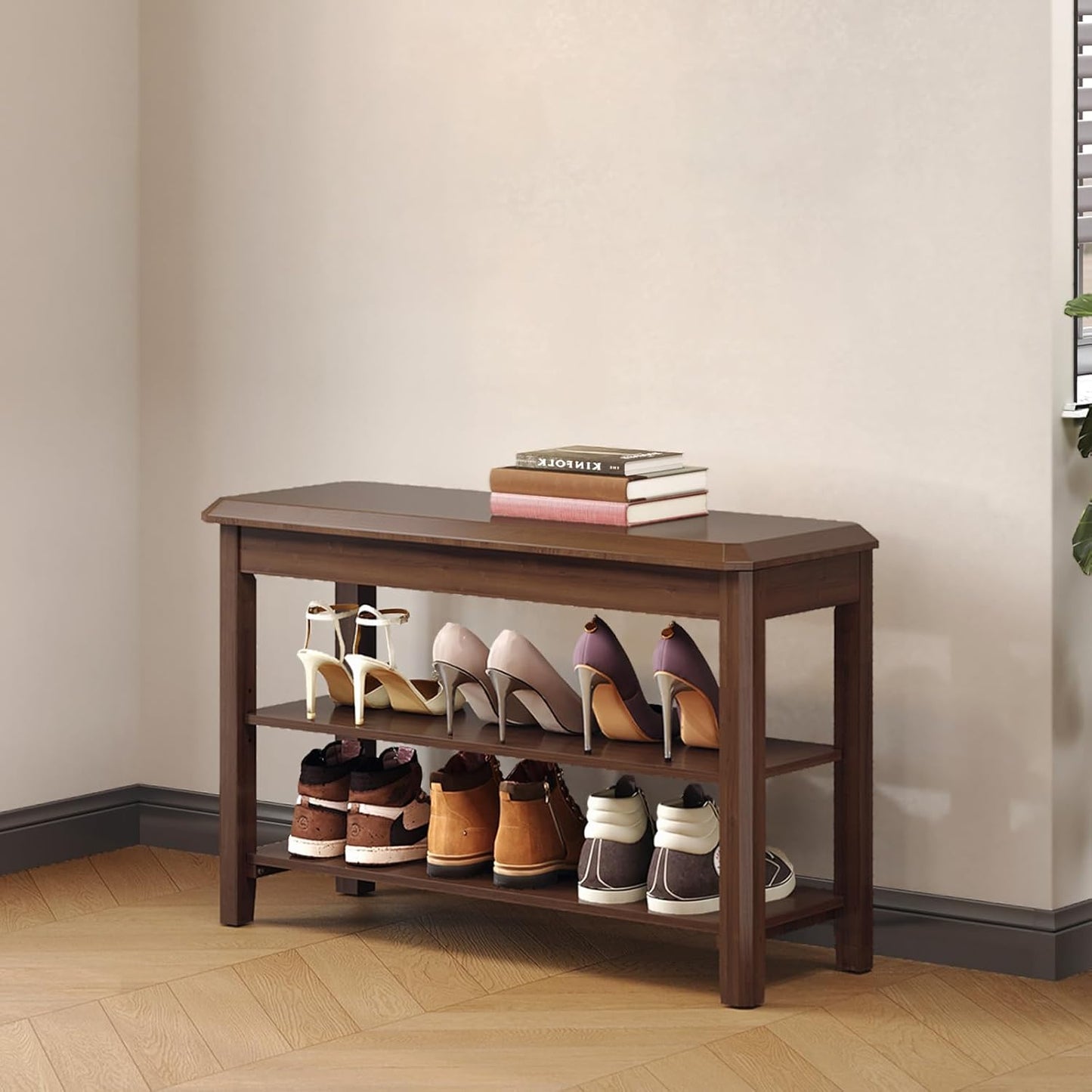 Shoe Rack for Front Door Entrance, Solid Wood Shoe Bench for Closet, Holds Up to 550lbs, Shoe Rack Bench for Entryway, Mudroom, Hallway