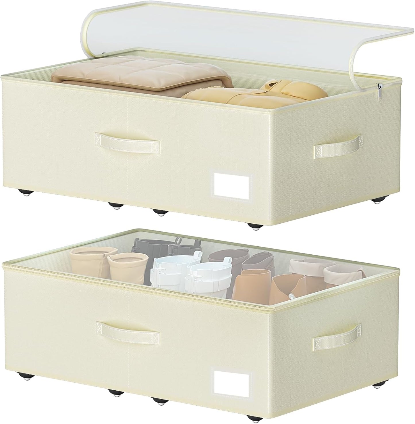 Underbed Storage Bins With Wheels, No Assemble Required 10 inches Height Large Capacity Rolling Underbed Shoe Storage Containers，Dorm Underbed Storage Drawers