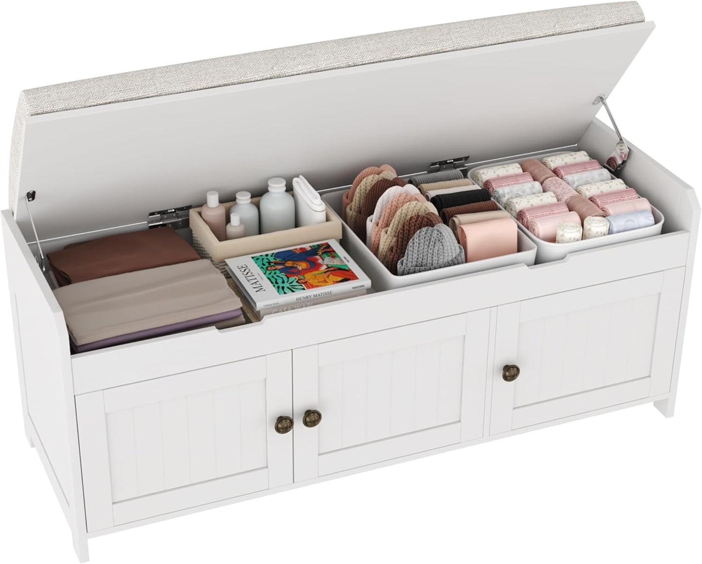 HOMEFORT 41.3" Shoe Bench with Lift Top Storage, Entryway Bench with Cushioned Seat, Wooden End of Bed Bench, Shoe Cabinet Bench with Hidden Storage Space, for Bedroom, Hallway,Espresso