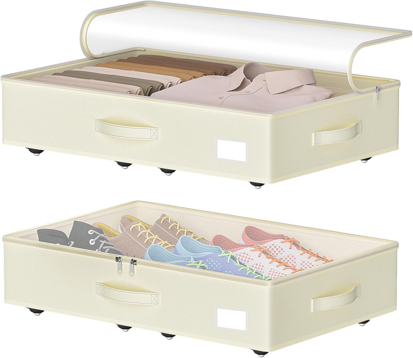 Underbed Storage Bins With Wheels, No Assemble Required 10 inches Height Large Capacity Rolling Underbed Shoe Storage Containers，Dorm Underbed Storage Drawers