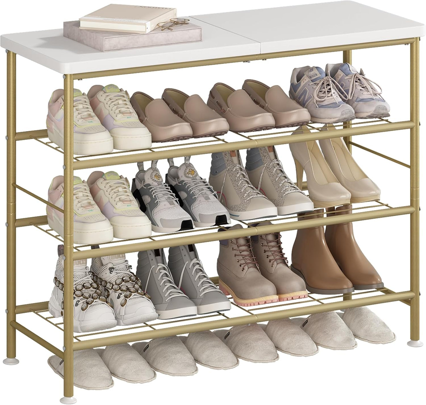 Shoe Rack Organizer 5 Tier for Closet Entryway Free Standing Metal Storage Shoe Shelf with MDF Top Board，Black+Rustic Brown