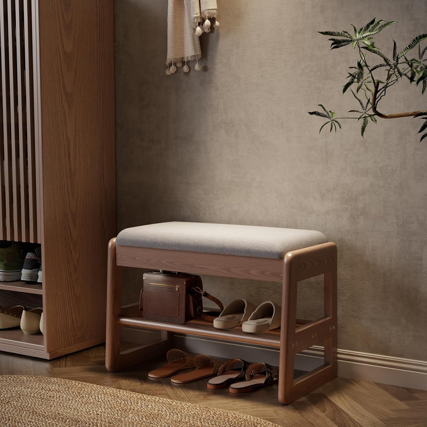 Shoe Rack Bench with Cushion, 2 Tiers Shoe Bench with Flip-Top Storage,Wood Shoe Rack for Entryway,Hallway（Walnut,39.3"）