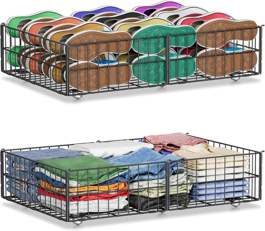 Mr IRONSTONE Under Bed Storage Containers with 6 Wheels, Upgraded Metal Shoe Storage Holds Up to 80LBS, Rolling Under Bed Drawers Organizer for Clothes, Toys, Books, Blanket