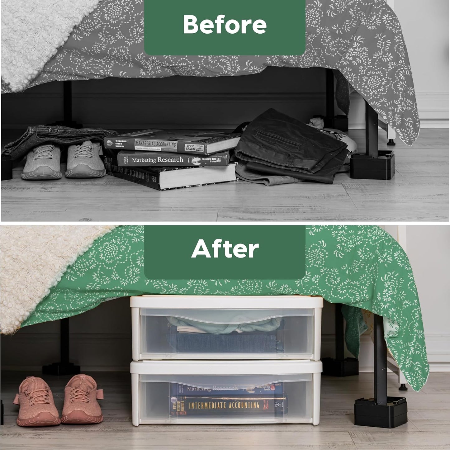 IRIS USA 22 Qt Underbed Storage Stackable Organizer Bin Container with Sliding Drawer, 2 Pack, Multi-Purpose for Clothes, Shoes, Clothing, Bedding, White