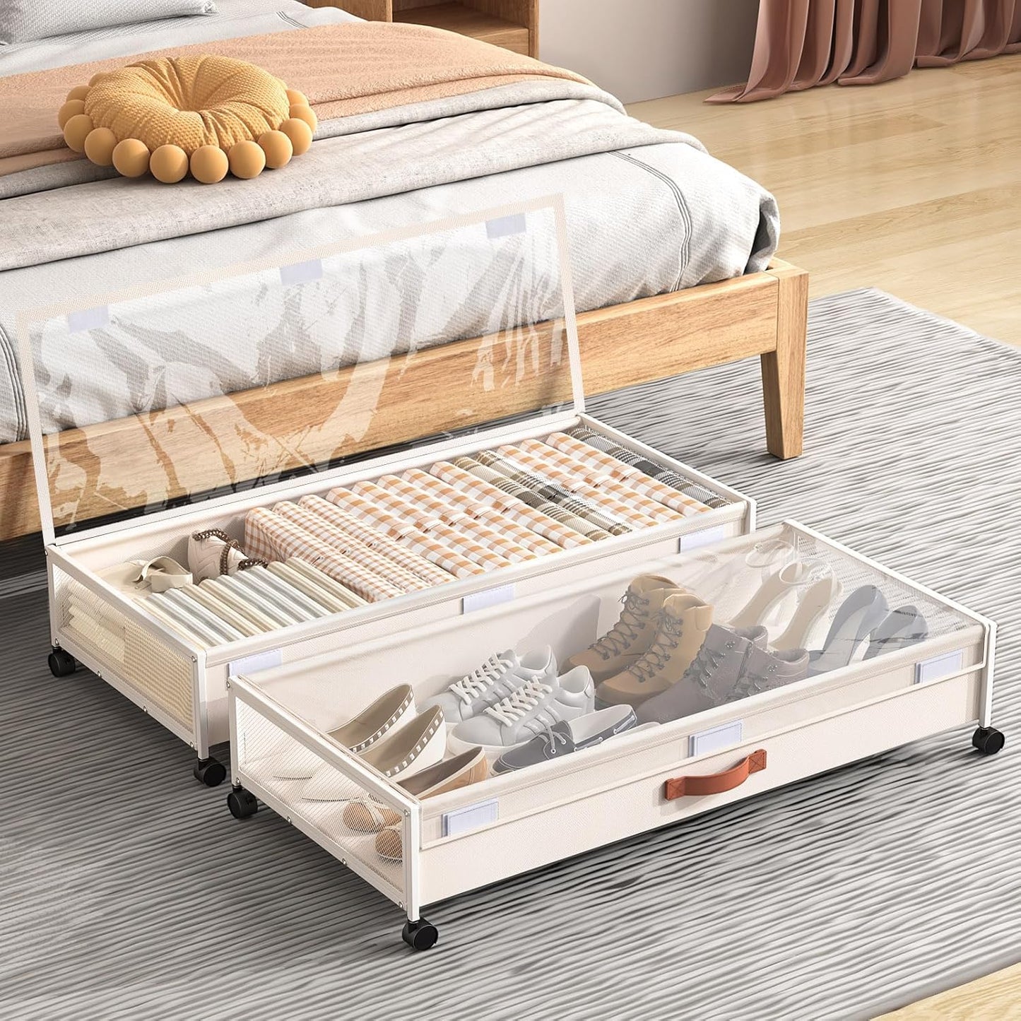 Under Bed Storage with Wheels, XXXL Larger Under Bed Storage Containers with Clear Lids, 36'' Lengthen Under Bed Shoe Organizer, Rolling for Shoes Clothes(Black 2 Pack, XXXL(36"x16.6"x7.48"))