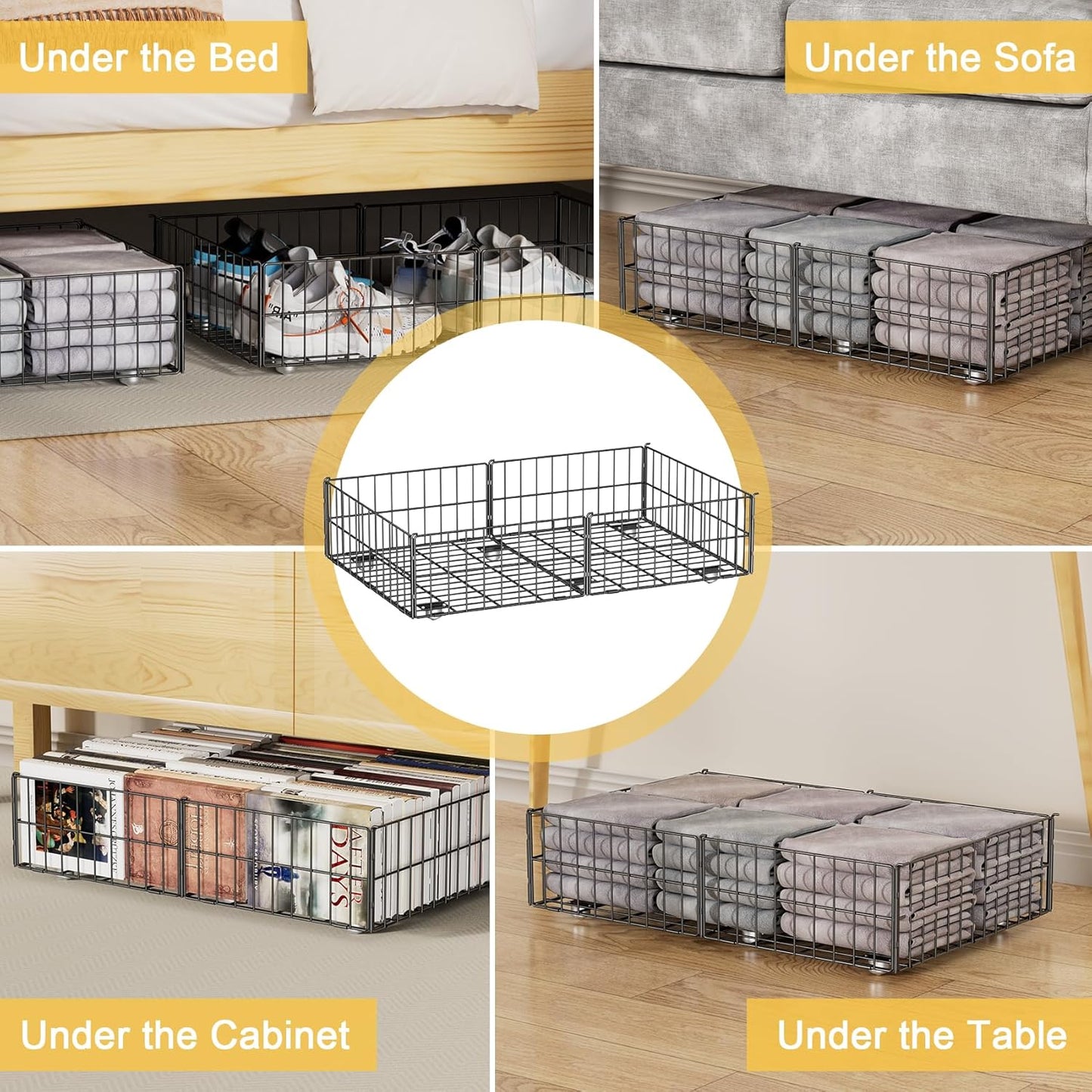 Mr IRONSTONE Under Bed Storage Containers with 6 Wheels, Upgraded Metal Shoe Storage Holds Up to 80LBS, Rolling Under Bed Drawers Organizer for Clothes, Toys, Books, Blanket