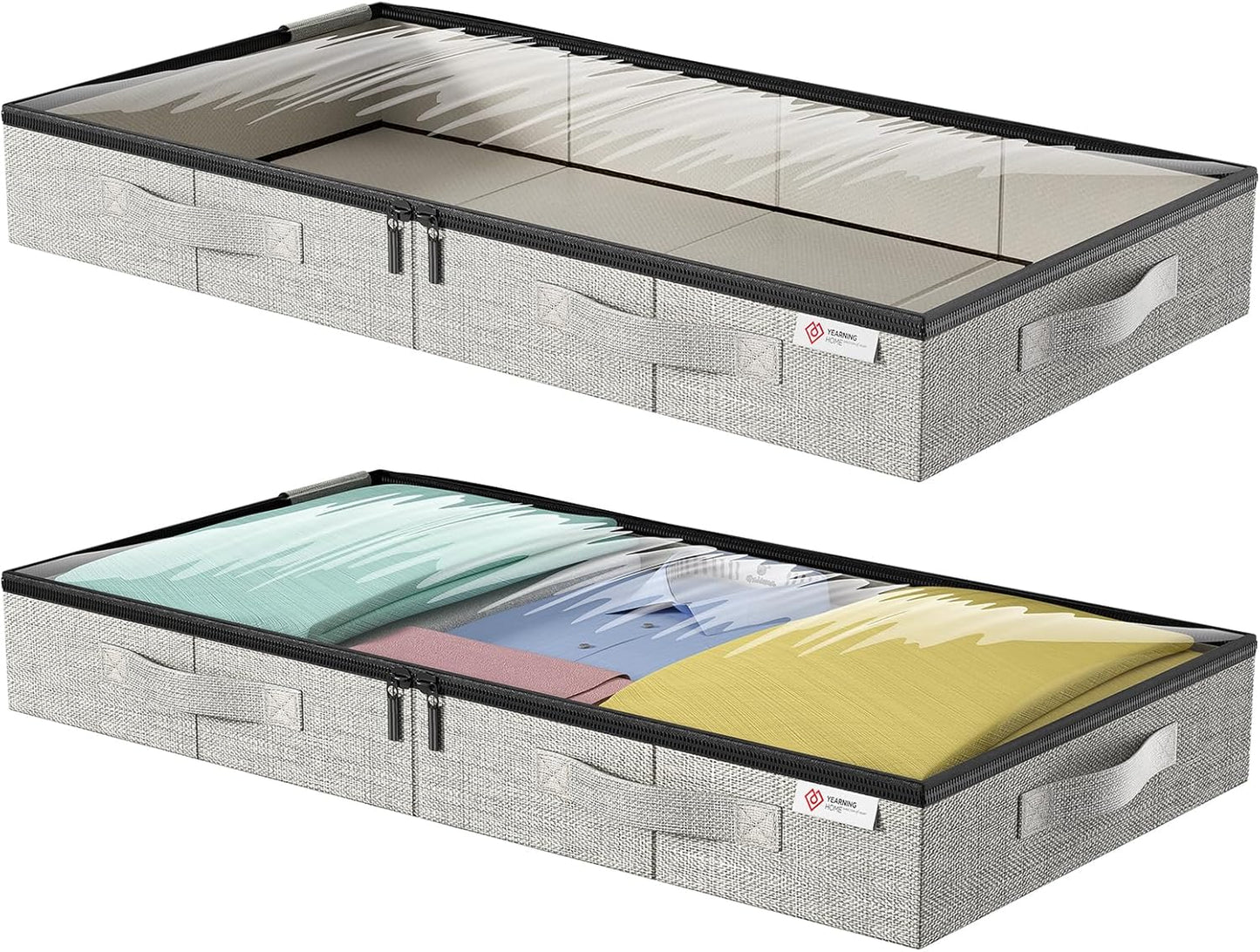 4.5 Inches Under Bed Storage Containers,4 Pack Low Profile Underbed Storage Boxes with Sturdy Structure and Lids, Reinforced Handles and Sturdy Sidewalls/Bottom for Clothes, Blanket, Pillows and Shoes