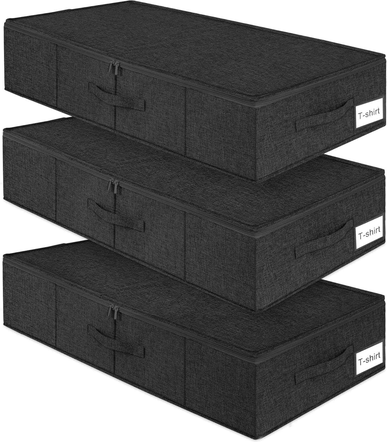 punemi Under Bed Storage, 3 Pack Underbed Storage Container Bags With Lid, Foldable Sturdy Clothes Storage Drawer Organizer W/ 3 Handles, Ultra Thick Fabric Blanket Shoe Storage Box, Grey