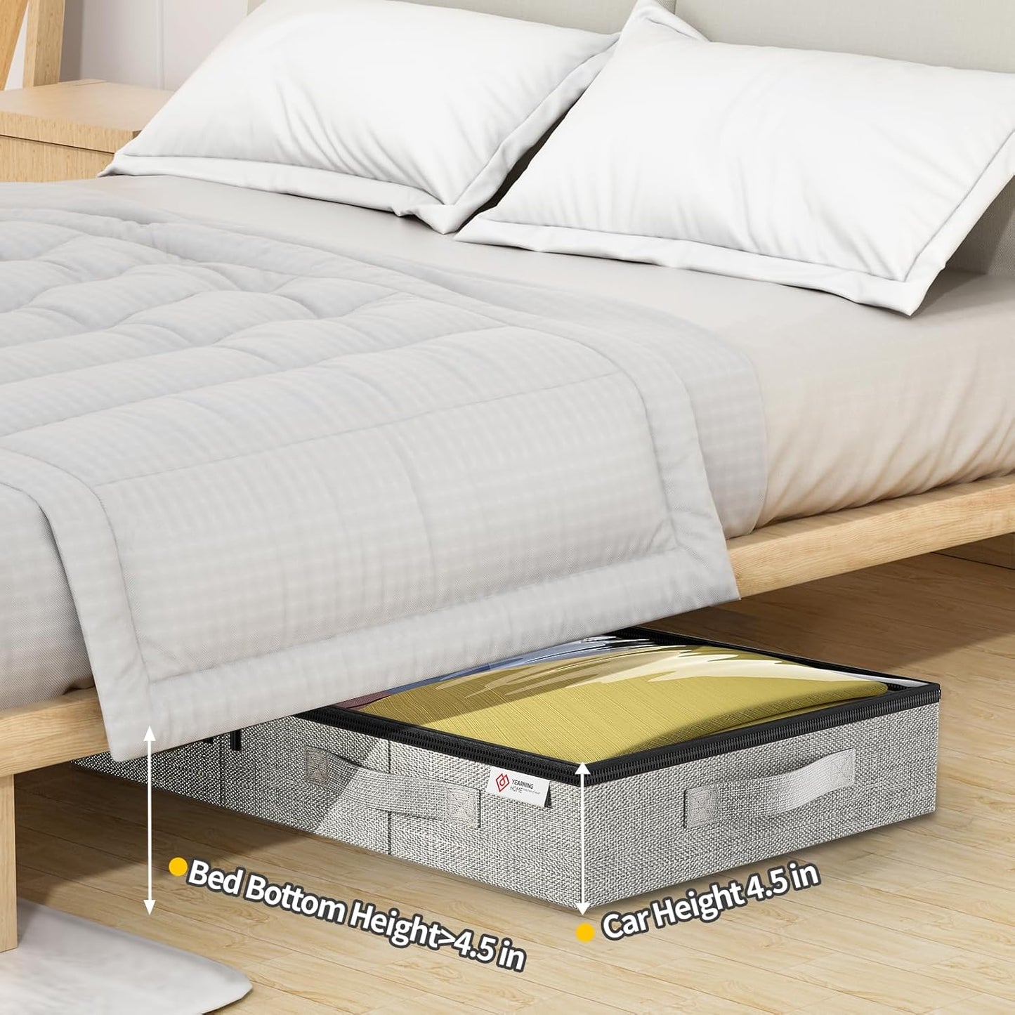 4.5 Inches Under Bed Storage Containers,4 Pack Low Profile Underbed Storage Boxes with Sturdy Structure and Lids, Reinforced Handles and Sturdy Sidewalls/Bottom for Clothes, Blanket, Pillows and Shoes