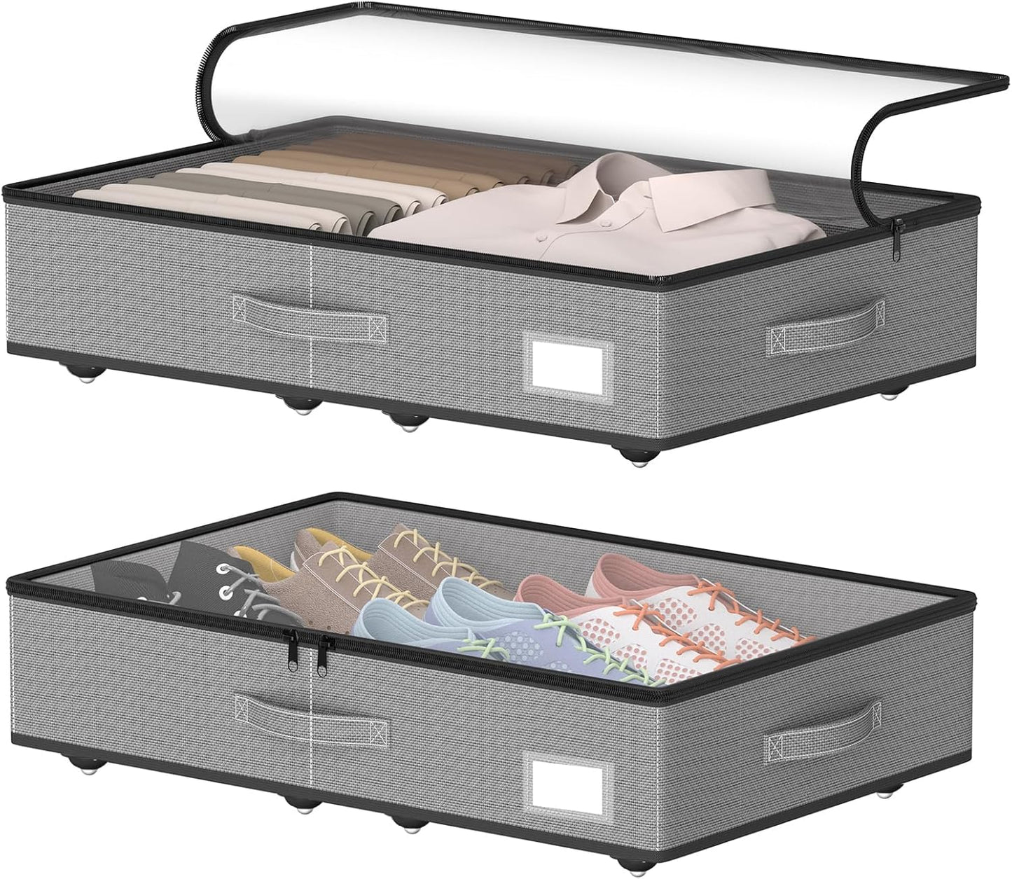 Underbed Storage Bins With Wheels, No Assemble Required 10 inches Height Large Capacity Rolling Underbed Shoe Storage Containers，Dorm Underbed Storage Drawers