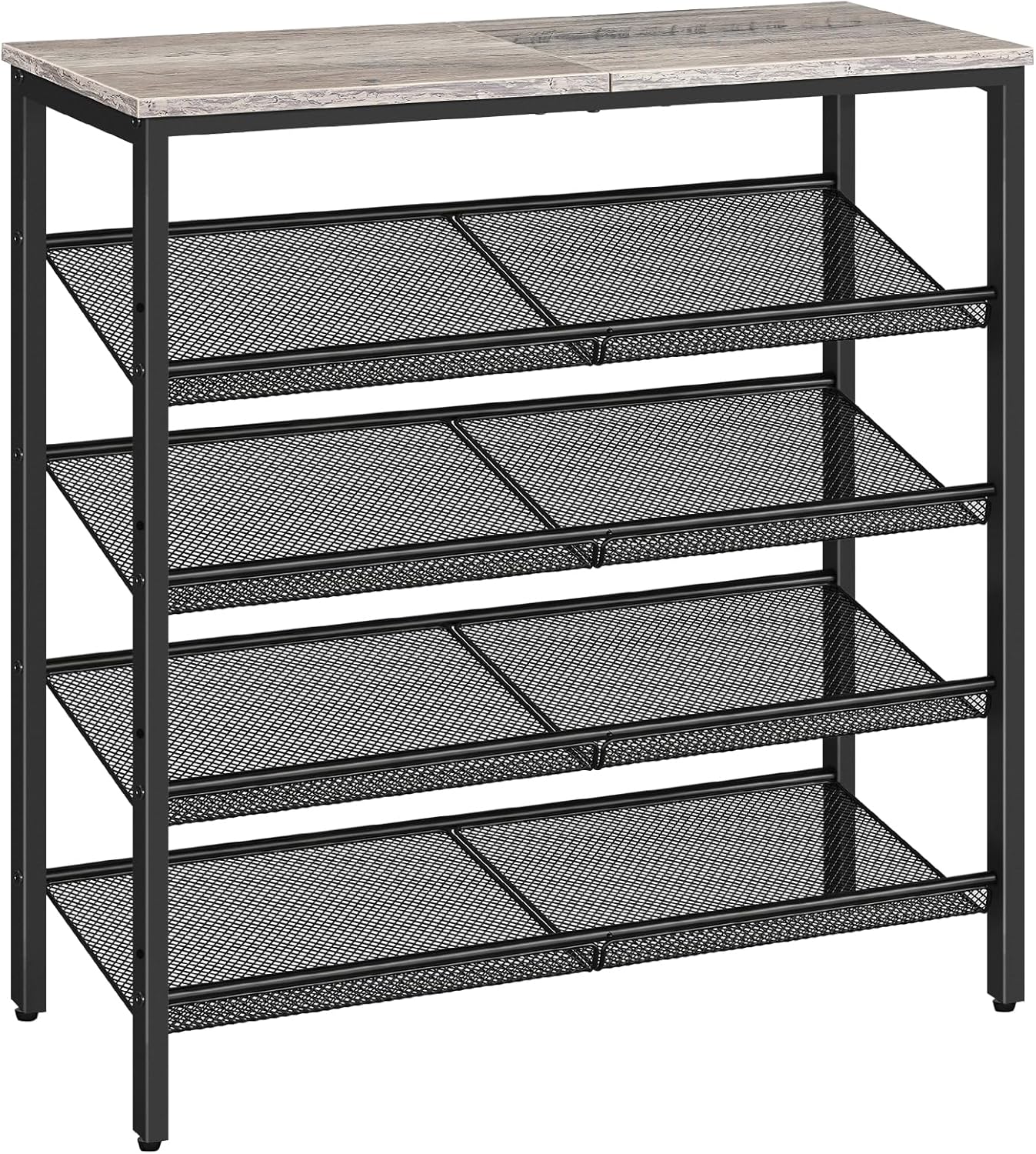 HOOBRO Shoe Rack for Entryway, 5-Tier Shoe Organizer with Adjustable Mesh Shelves, 16-20 Pairs of Shoes, Spacious Floor Mount, Metal, Industrial, Shoe Shelf for Closet, Rustic Brown BF12XJ01